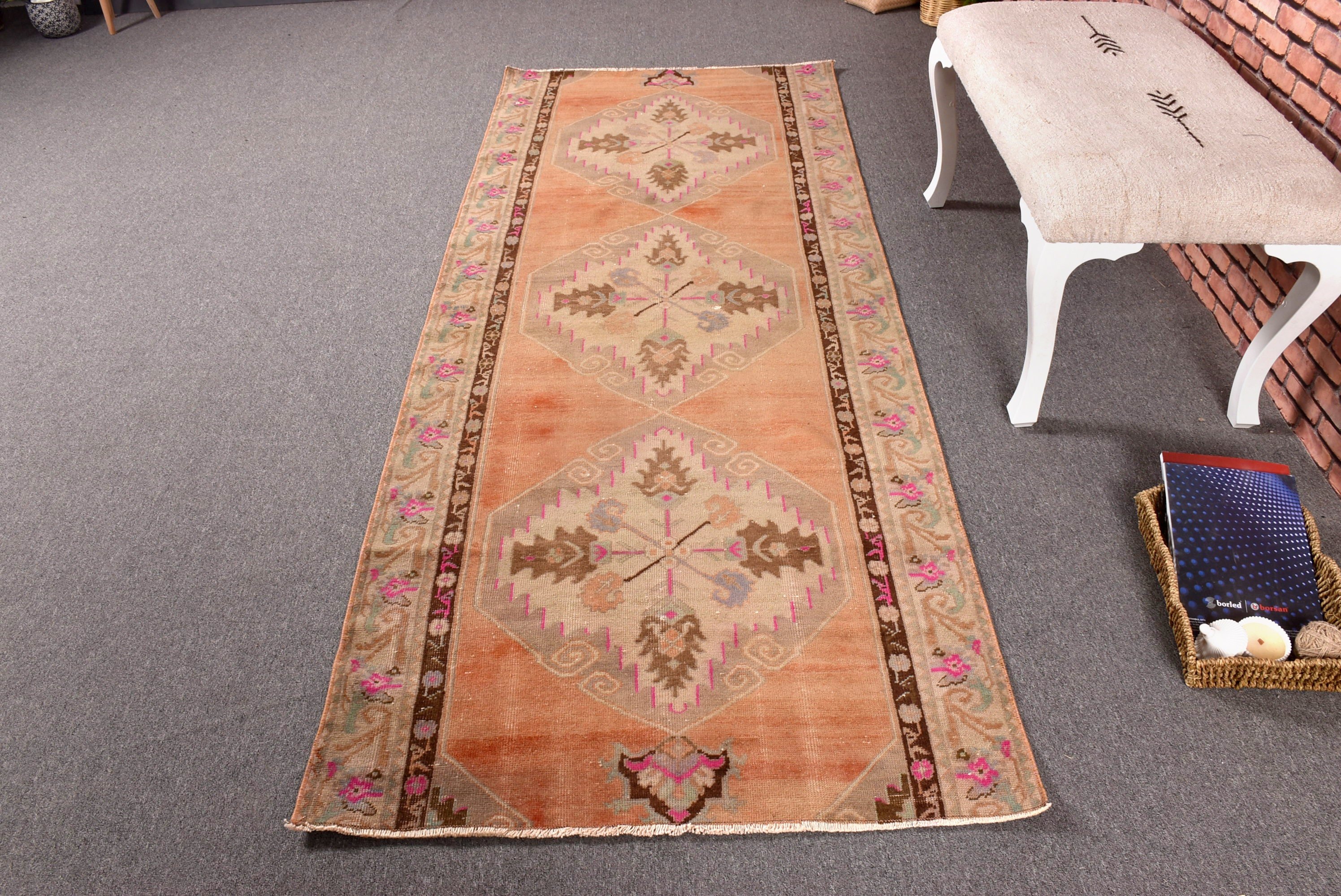 Pembe Oryantal Halılar, Dekoratif Halı, Vintage Halı, Lüks Halılar, Geometrik Halı, 3.1x8 ft Runner Halı, Koridor Halısı, Türk Halısı, Merdiven Halıları