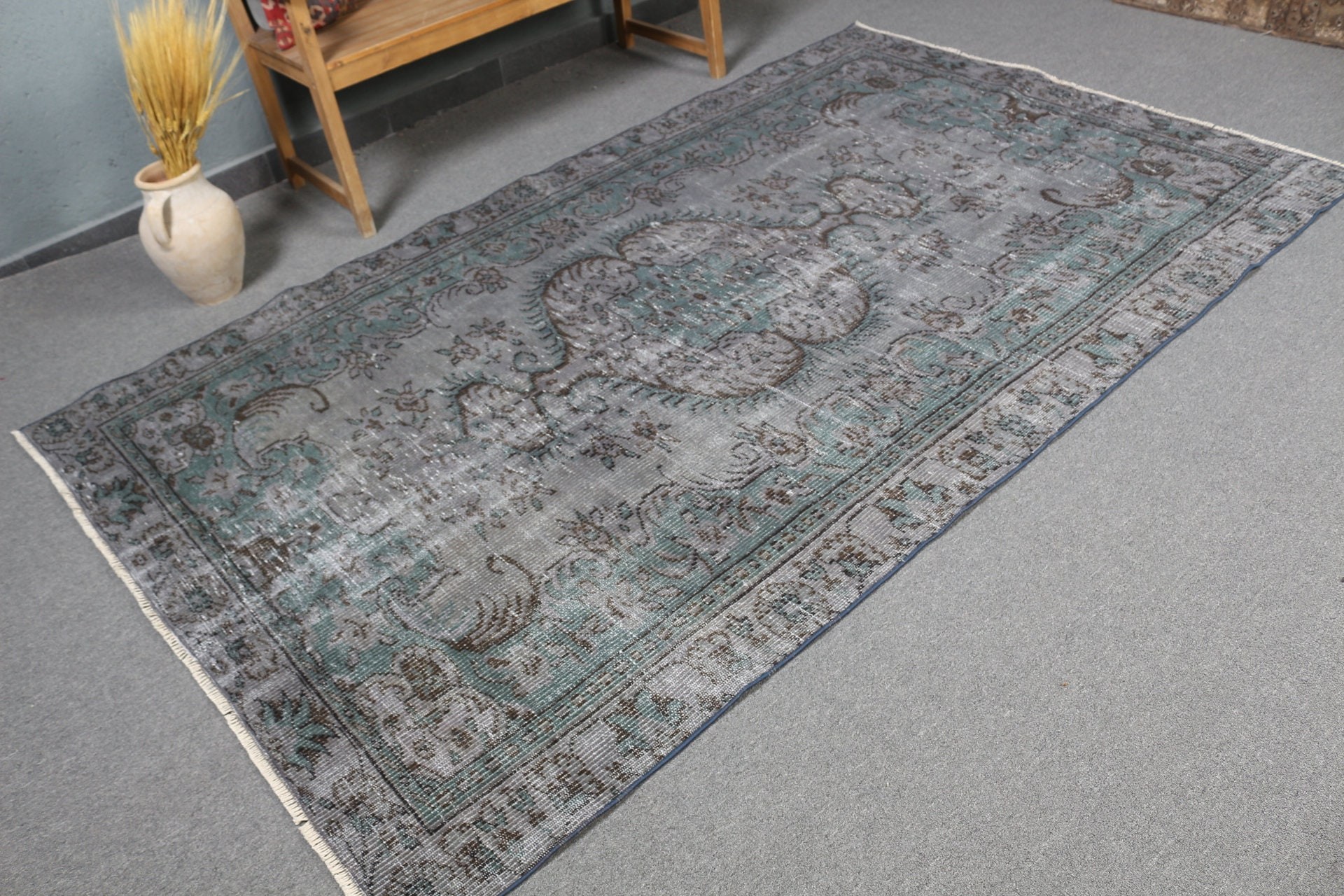 5.3x8.5 ft Large Rug, Antique Rug, Living Room Rugs, Salon Rugs, Turkish Rug, Green Anatolian Rug, Vintage Rug, Turkey Rug