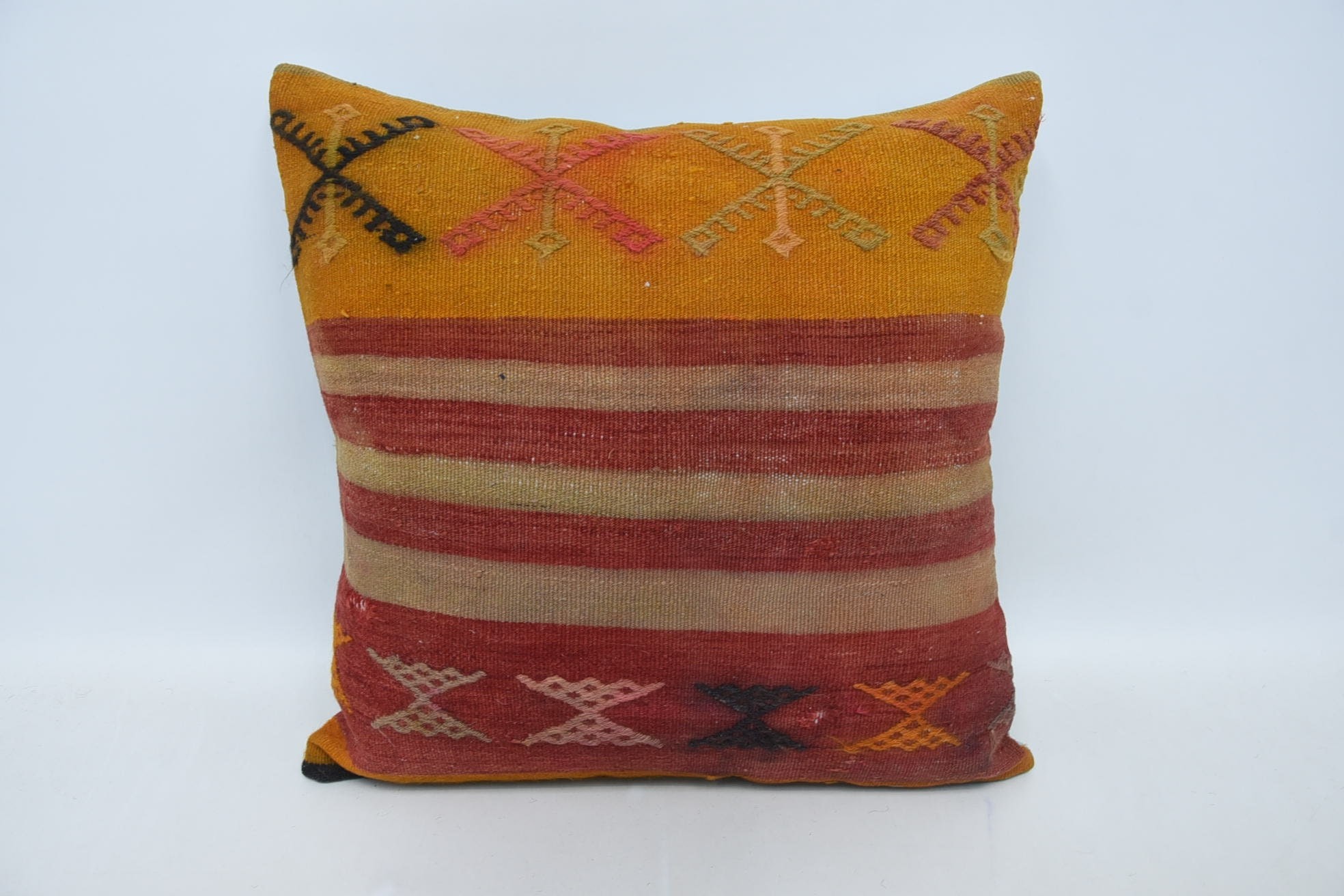 Couch Pillow Case, Interior Designer Pillow, Kilim Pillow Cover, Office Chair Cushion Case, 24"x24" Red Cushion, Vintage Kilim Pillow