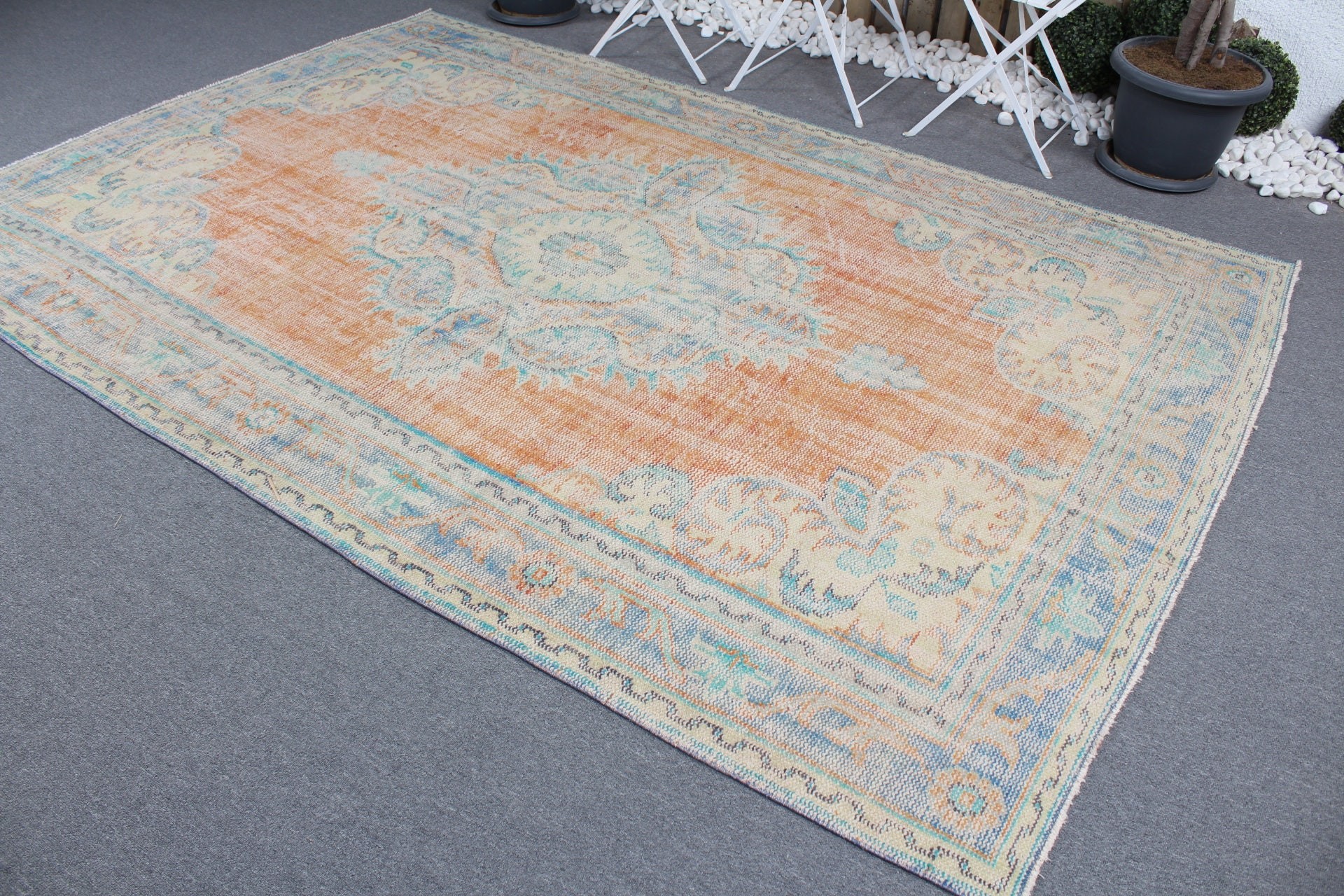 Bedroom Rug, 6.7x9.7 ft Large Rug, Turkey Rug, Turkish Rug, Oushak Rug, Vintage Rug, Orange Oriental Rugs, Salon Rug, Living Room Rugs