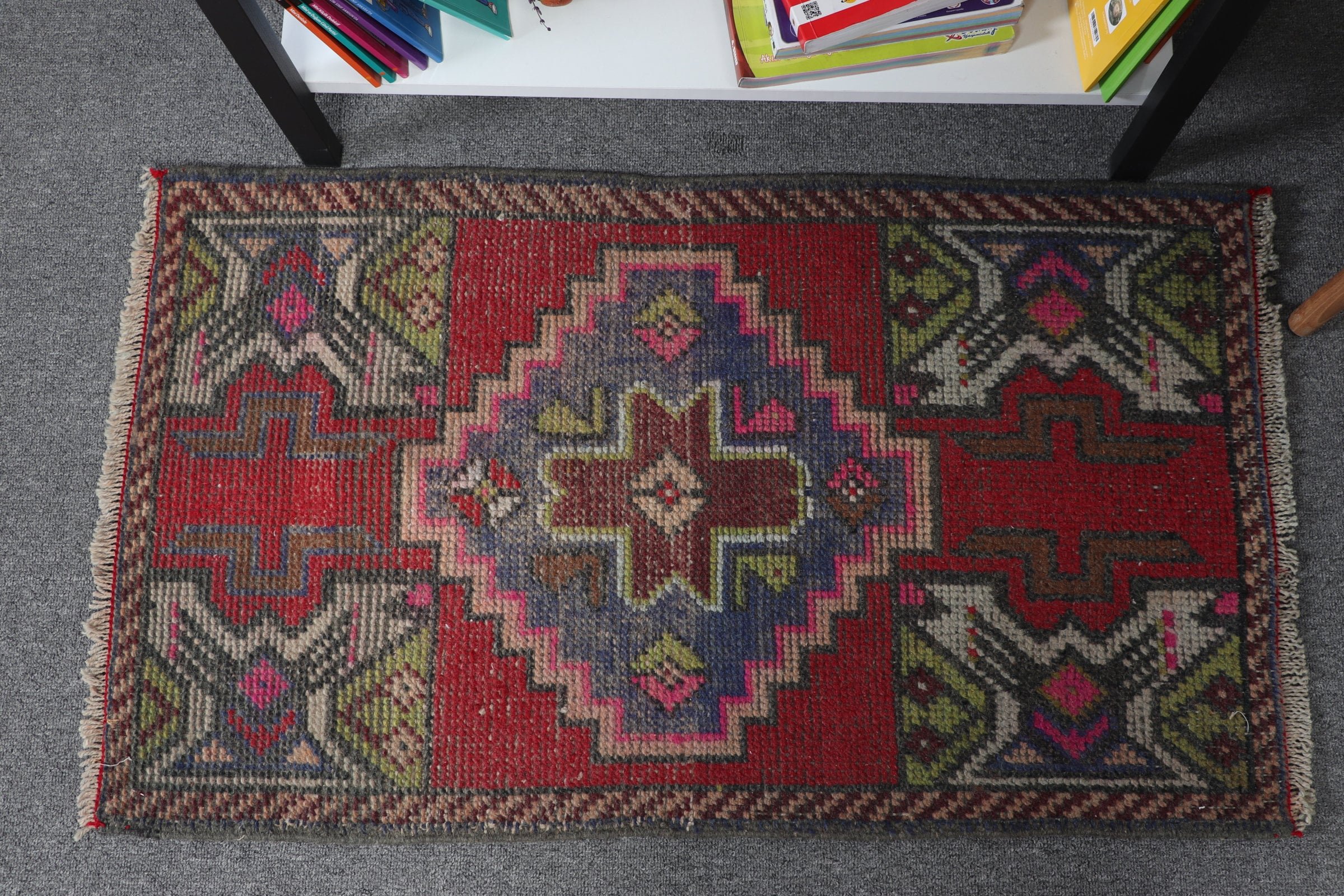 1.8x3 ft Small Rug, Turkish Rug, Bathroom Rug, Vintage Rug, Moroccan Rug, Red Floor Rug, Dorm Rug, Antique Rug, Bath Rug, Rugs for Entry