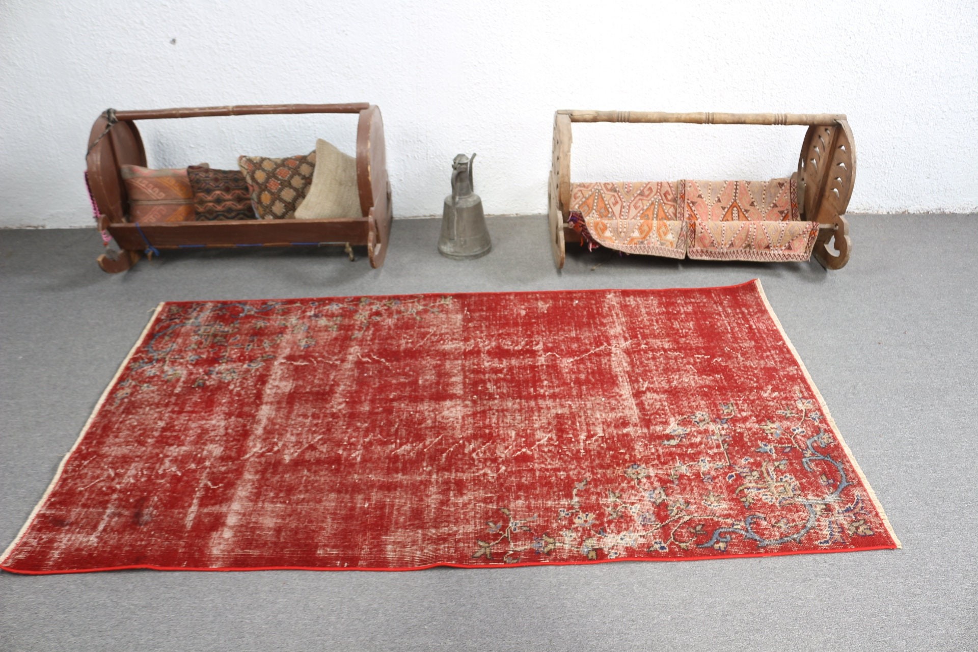 Red Cool Rugs, Vintage Rug, Retro Rug, Home Decor Rug, Pastel Rugs, Turkish Rug, Rugs for Living Room, Bedroom Rugs, 3.8x6.5 ft Area Rug