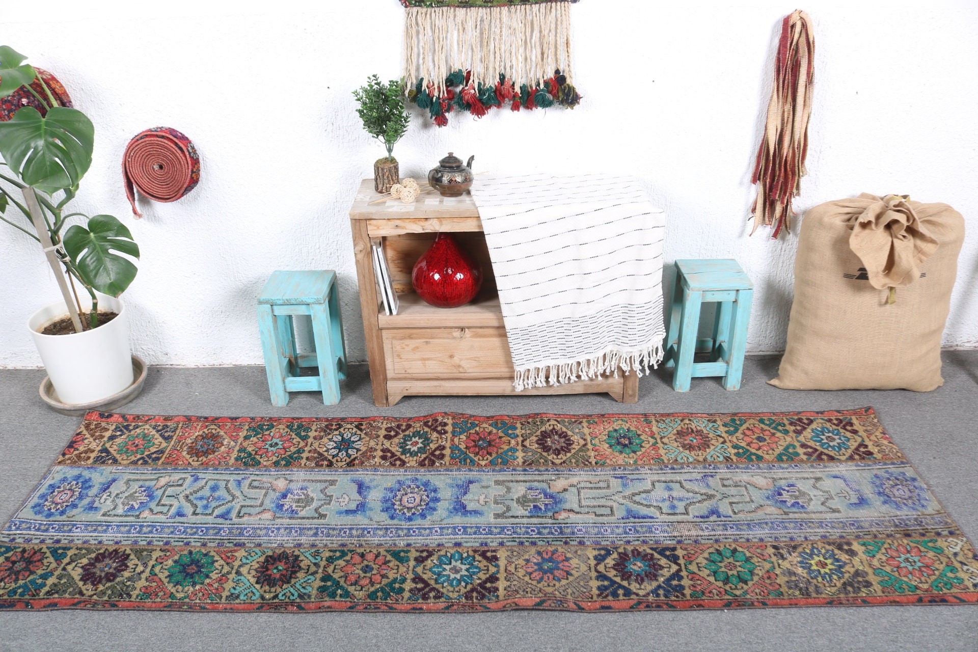 Turkish Rug, Kitchen Rugs, Vintage Rug, Wedding Rug, Bedroom Rug, Blue Home Decor Rug, Stair Rugs, 2.5x7.8 ft Runner Rugs