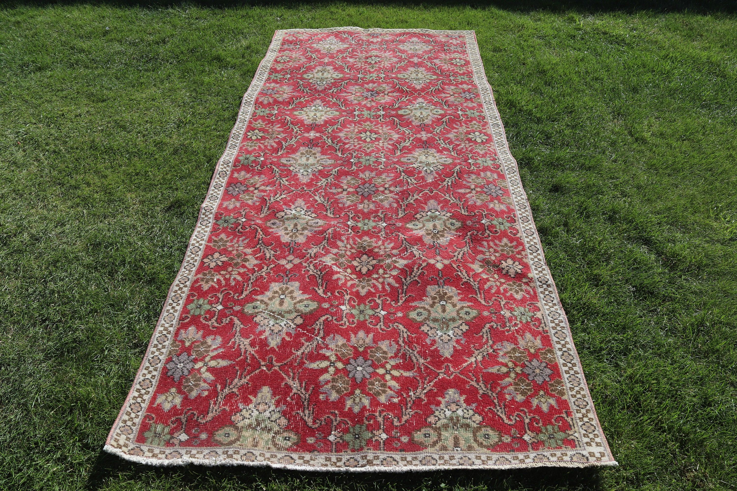 Vintage Rugs, Boho Rugs, 3.8x9.2 ft Area Rugs, Kitchen Rugs, Oushak Area Rug, Turkish Rugs, Red Home Decor Rug, Rugs for Floor, Bedroom Rug