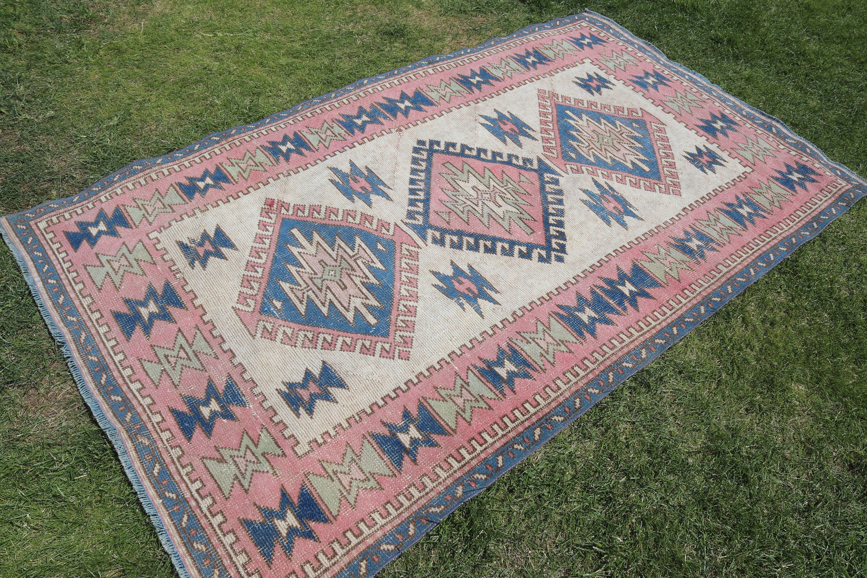 Flatweave Rug, Vintage Rug, Boho Area Rugs, Pink Modern Rugs, 4.1x6.9 ft Area Rug, Bedroom Rugs, Ethnic Rug, Turkish Rug, Oushak Area Rug