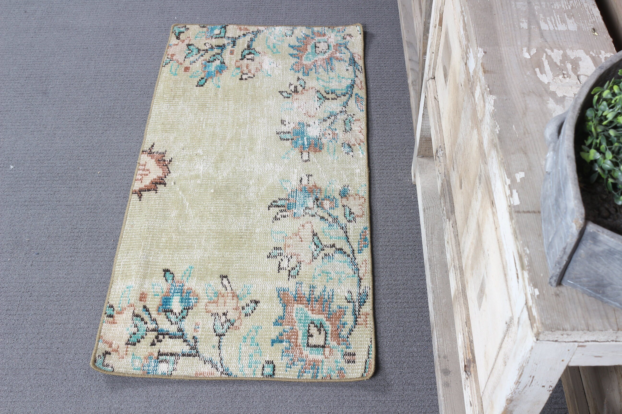 Antique Rugs, Door Mat Rug, Turkish Rugs, Kitchen Rugs, Ethnic Rug, Green  1.7x3.4 ft Small Rugs, Vintage Rug