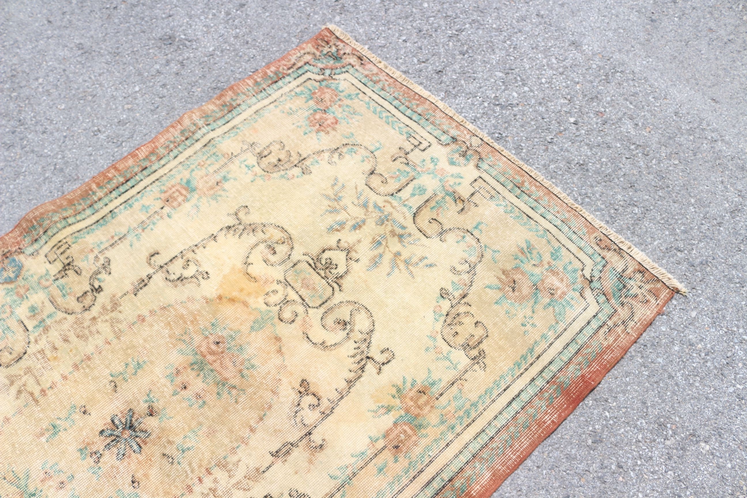 Vintage Rug, Turkish Rug, 3.9x6.9 ft Area Rug, Cool Rug, Rugs for Floor, Oushak Rug, Bedroom Rugs, Living Room Rug, Beige Wool Rug, Old Rug