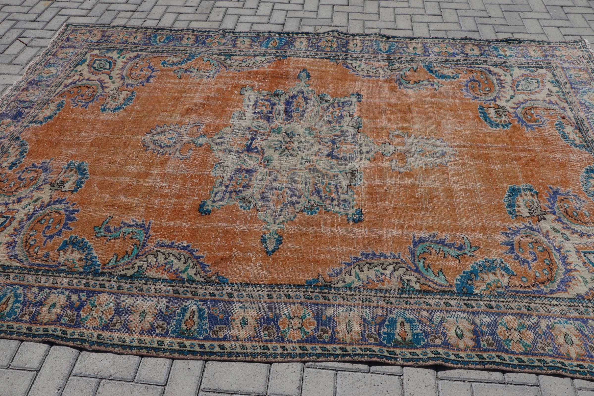 Dining Room Rugs, Decorative Rug, Salon Rug, Floor Rug, Orange Oushak Rug, Turkish Rugs, Antique Rugs, Vintage Rug, 7x10.5 ft Oversize Rug