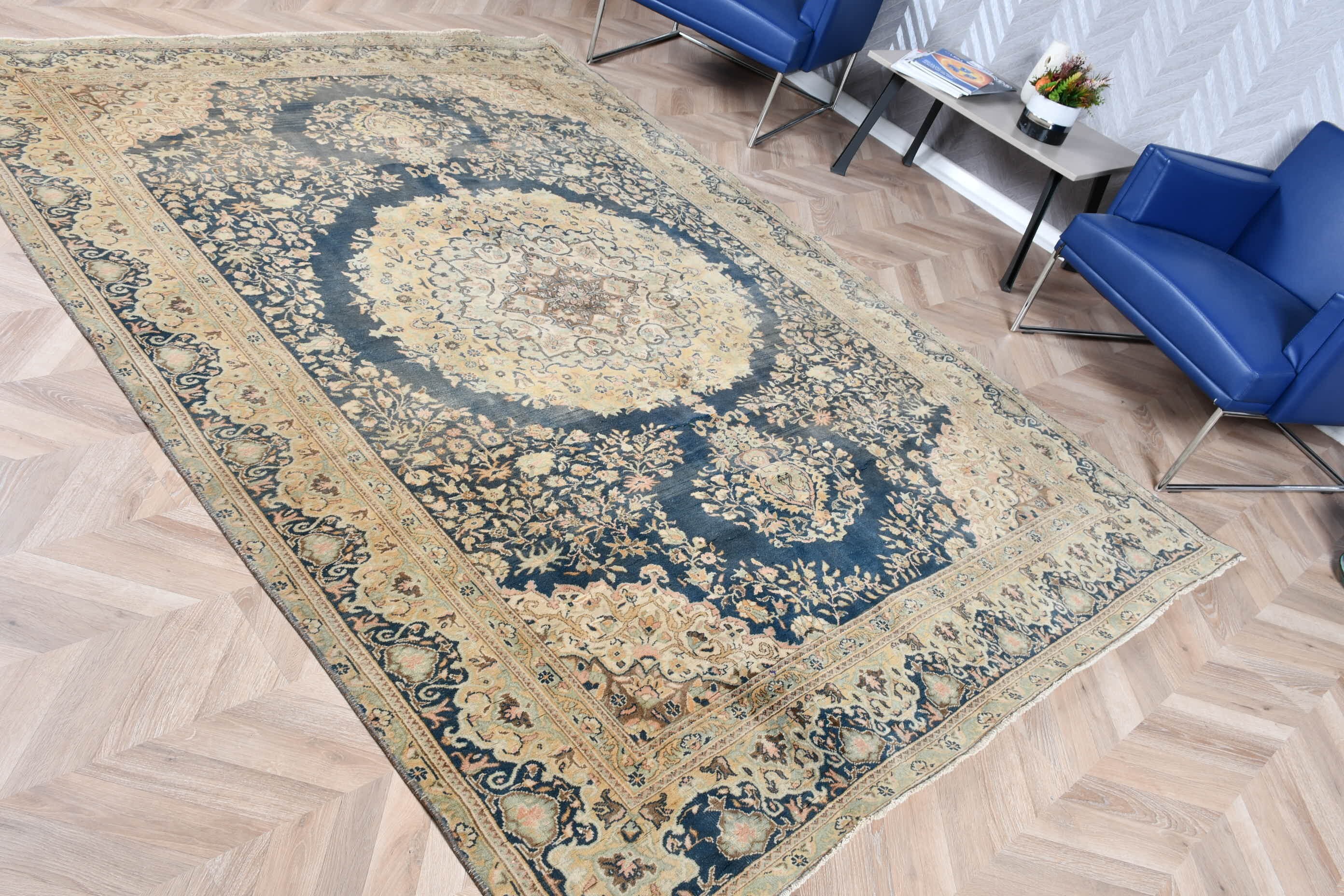 Yer Halısı, 6.4x9 ft Büyük Halı, Oturma Odası Halıları, Bej Antika Halı, Yemek Odası Halıları, Vintage Halı, Yatak Odası Halıları, Sanat Halısı, Türk Halıları