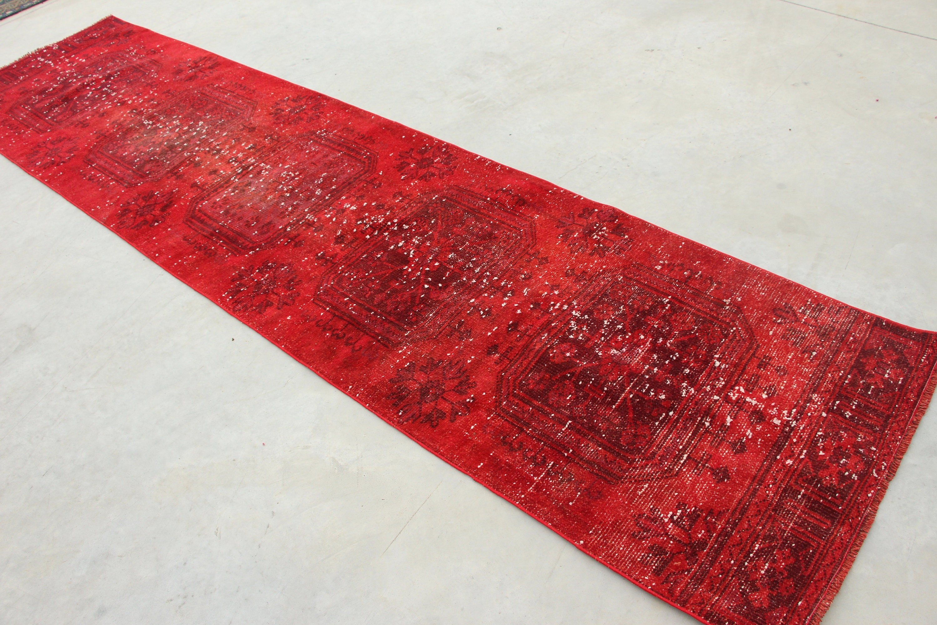 2.8x11.4 ft Runner Rugs, Bright Rug, Home Decor Rugs, Kitchen Rugs, Wool Rug, Vintage Rug, Turkish Rugs, Red Antique Rug, Hallway Rug