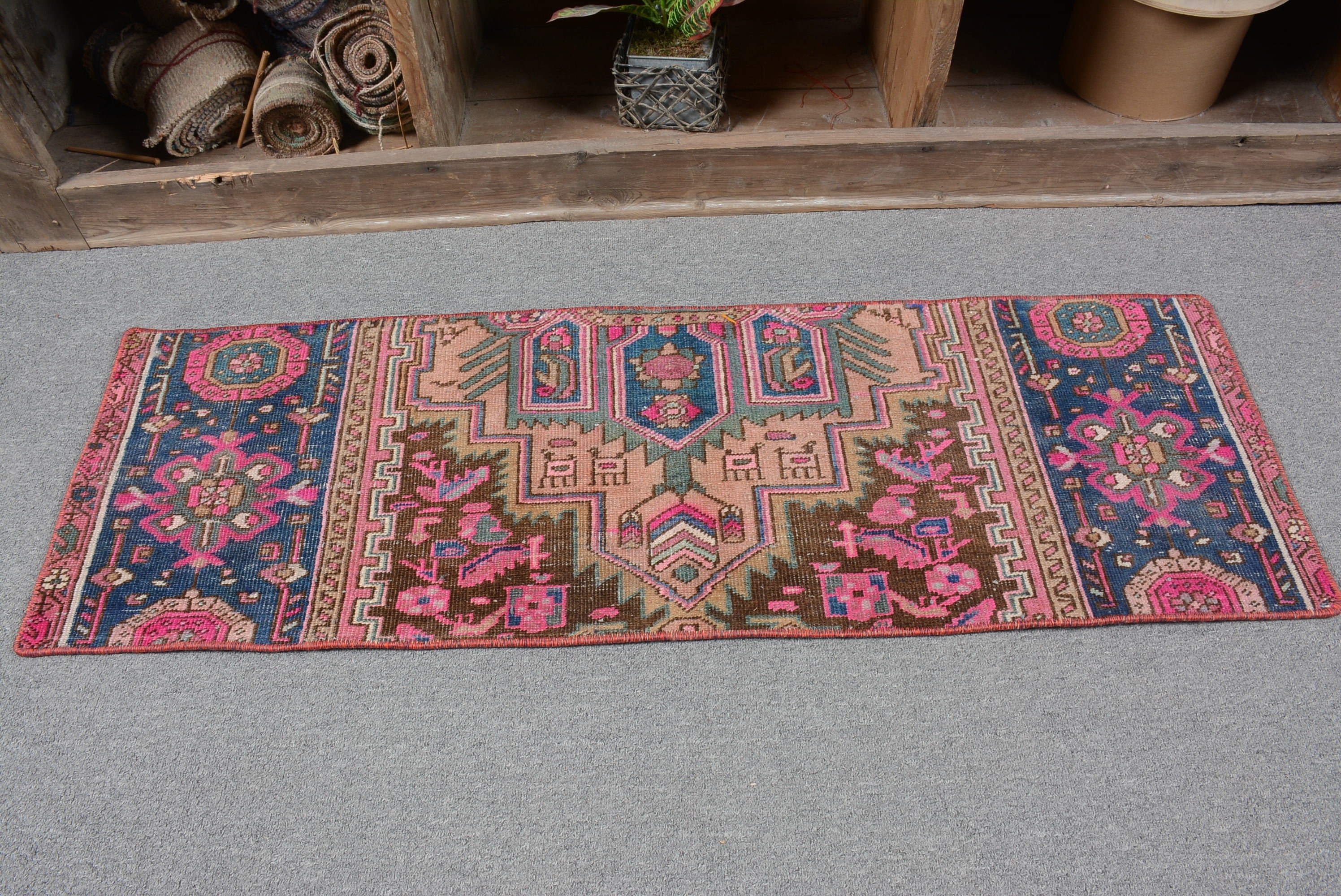 Çocuk Halısı, Araba Matı için Halılar, Mavi 1.3x3.9 ft Küçük Halılar, Giriş Halıları, Fas Halısı, Vintage Halı, Türk Halısı, Havalı Halı