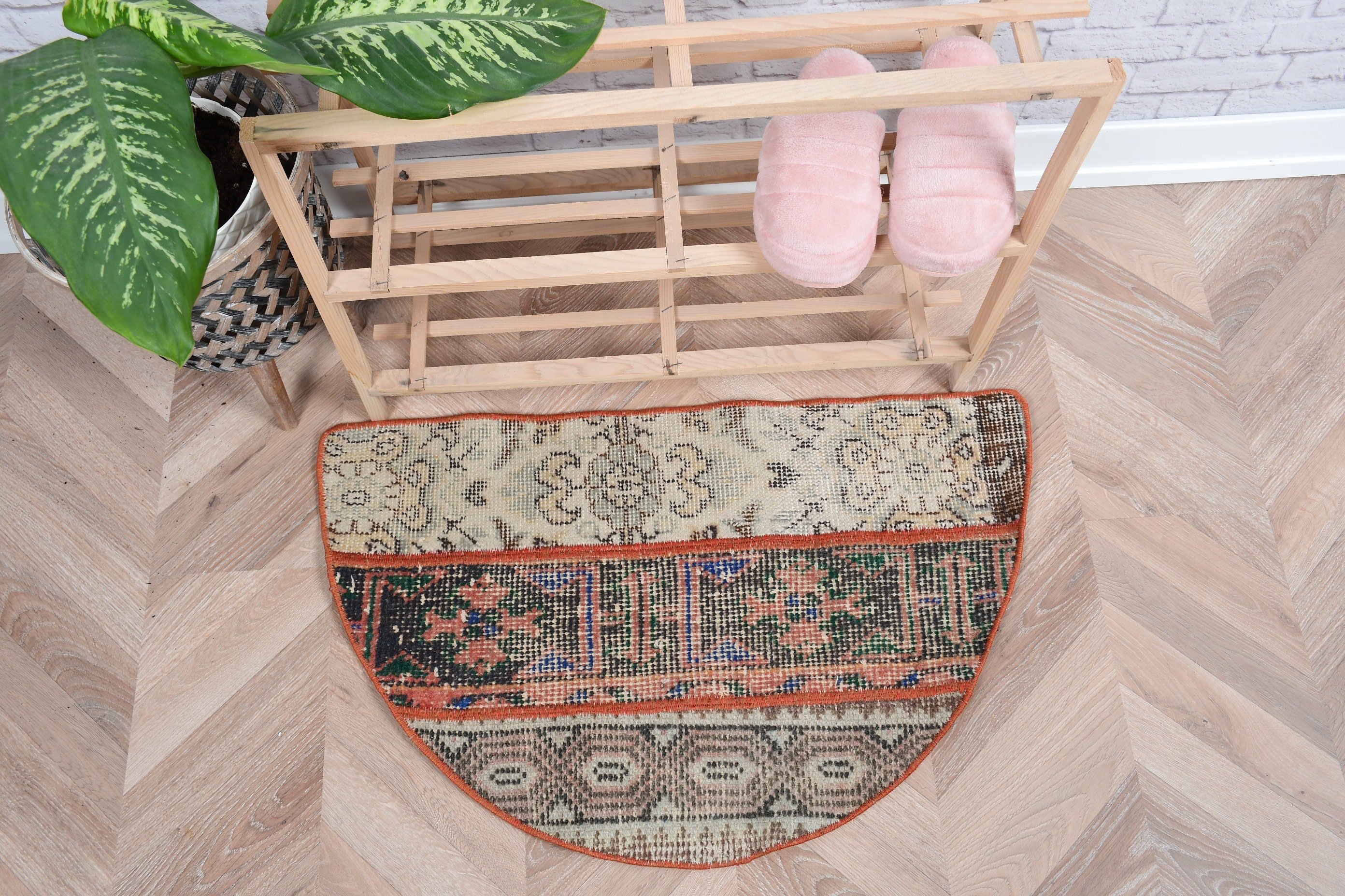 Vintage Halı, Duvara Asılı Halı, Paspas Halıları, Boho Halısı, Bej Oushak Halısı, Türk Halıları, Anadolu Halısı, 2,5x1,5 ft Küçük Halılar, Fas Halıları