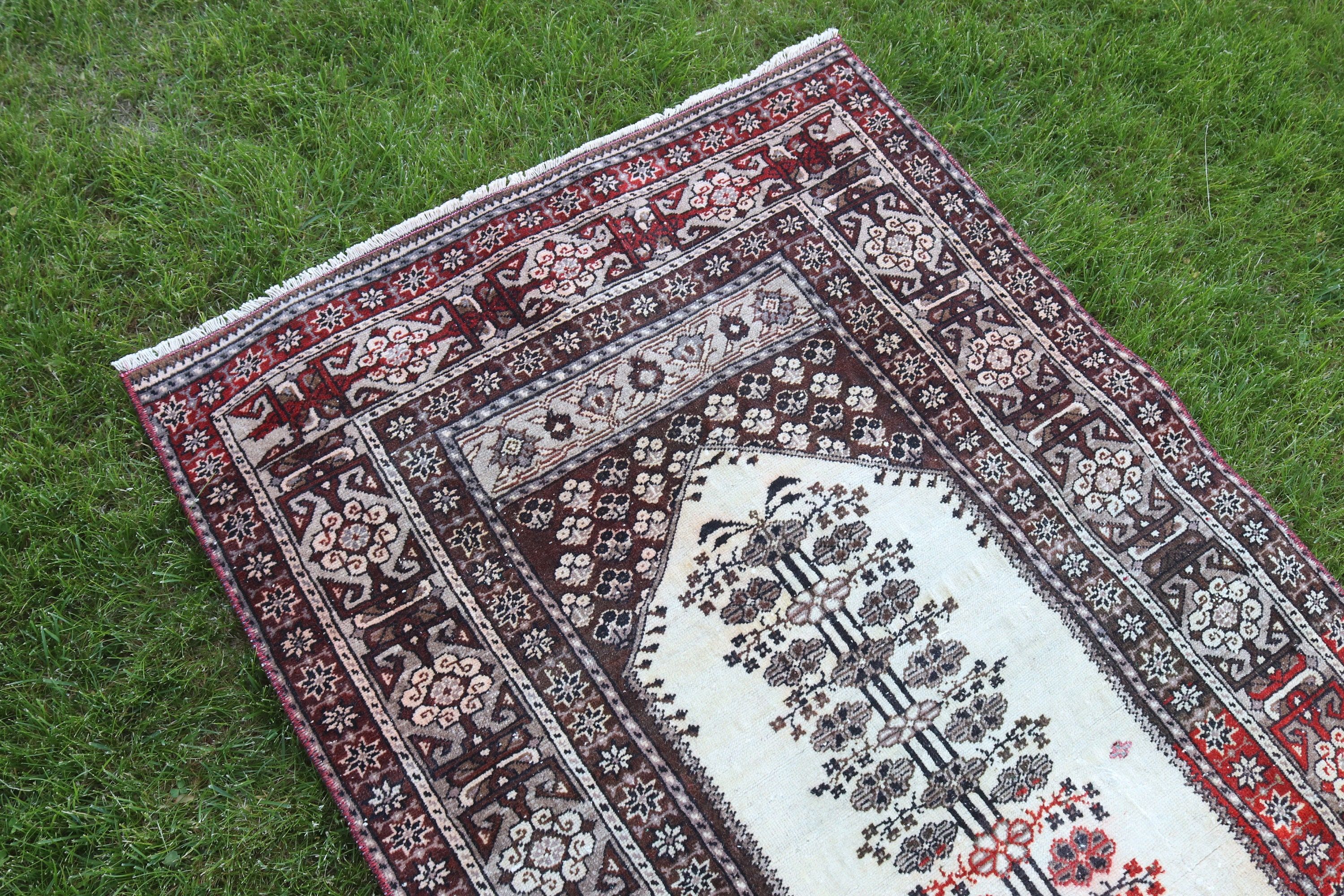 Türk Halısı, Yatak Odası Halısı, Duvara Asılı Halılar, 2.8x4.2 ft Küçük Halı, El Dokuma Halılar, Vintage Halılar, Küçük Vintage Halı, Bej Yer Halısı