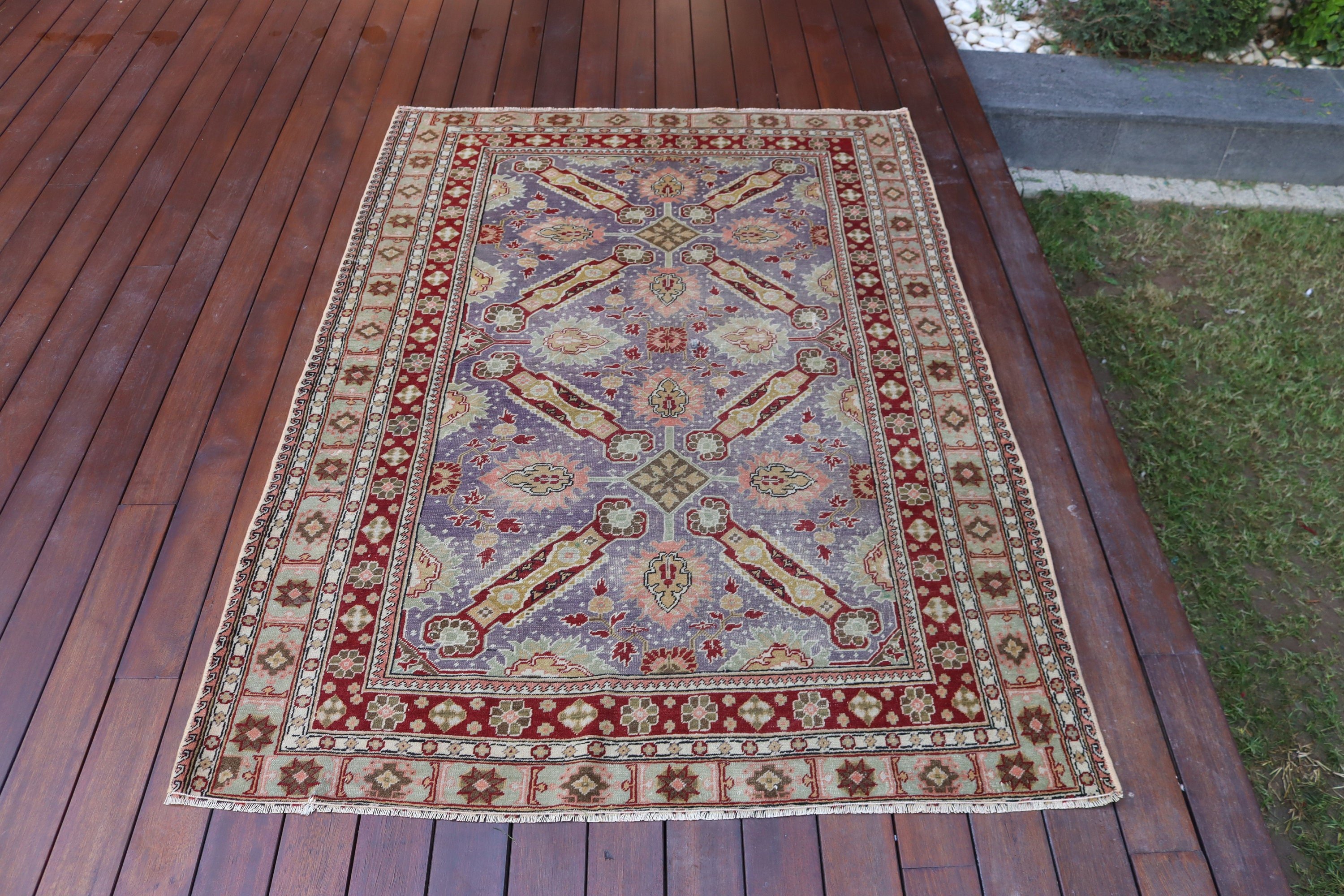 Türk Halıları, Boho Vurgulu Halı, Vintage Halılar, Mor Ev Dekorasyonu Halıları, Mutfak Halısı, Oryantal Halılar, Açıklama Halısı, 3,9x5,4 ft Vurgulu Halılar