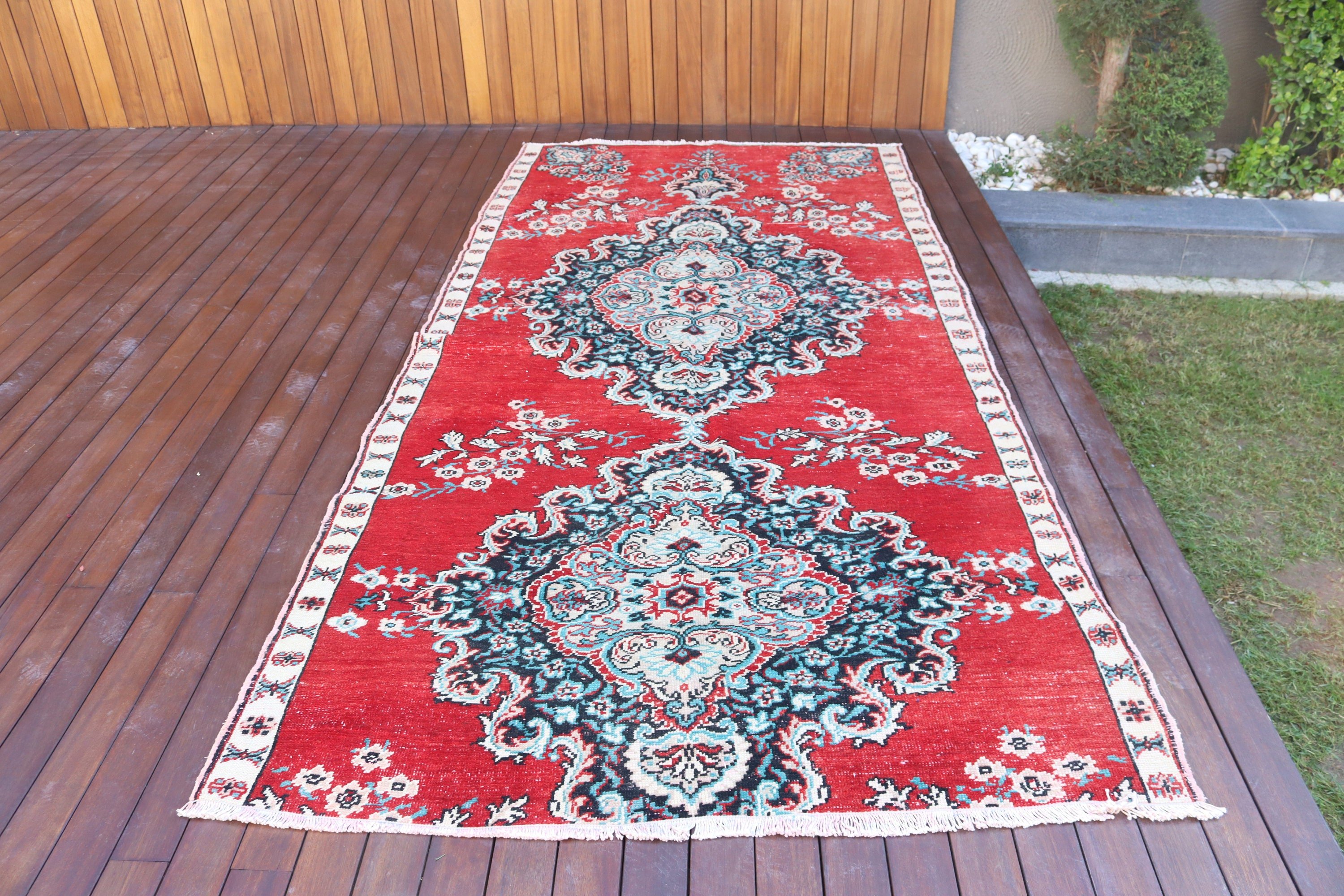 Vintage Halılar, Kırmızı Oryantal Halı, Büyük Oushak Halıları, 5x9.7 ft Büyük Halılar, Oushak Halıları, Bildiri Halısı, Büyük Vintage Halı, Türk Halıları