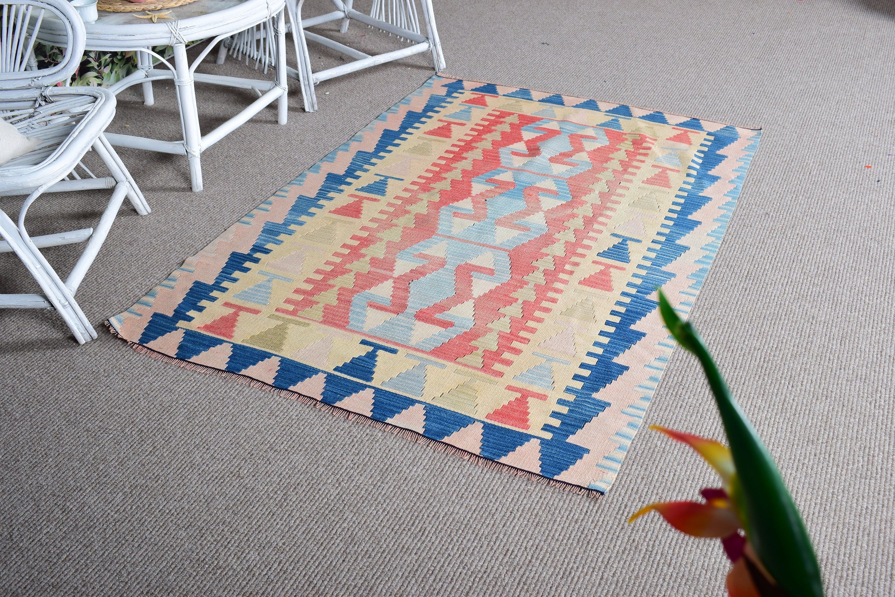 Geometric Rug, Kilim, Turkish Rug, 3.6x5.3 ft Accent Rugs, Statement Rug, Orange Cool Rugs, Luxury Rugs, Vintage Rugs, Decorative Rugs