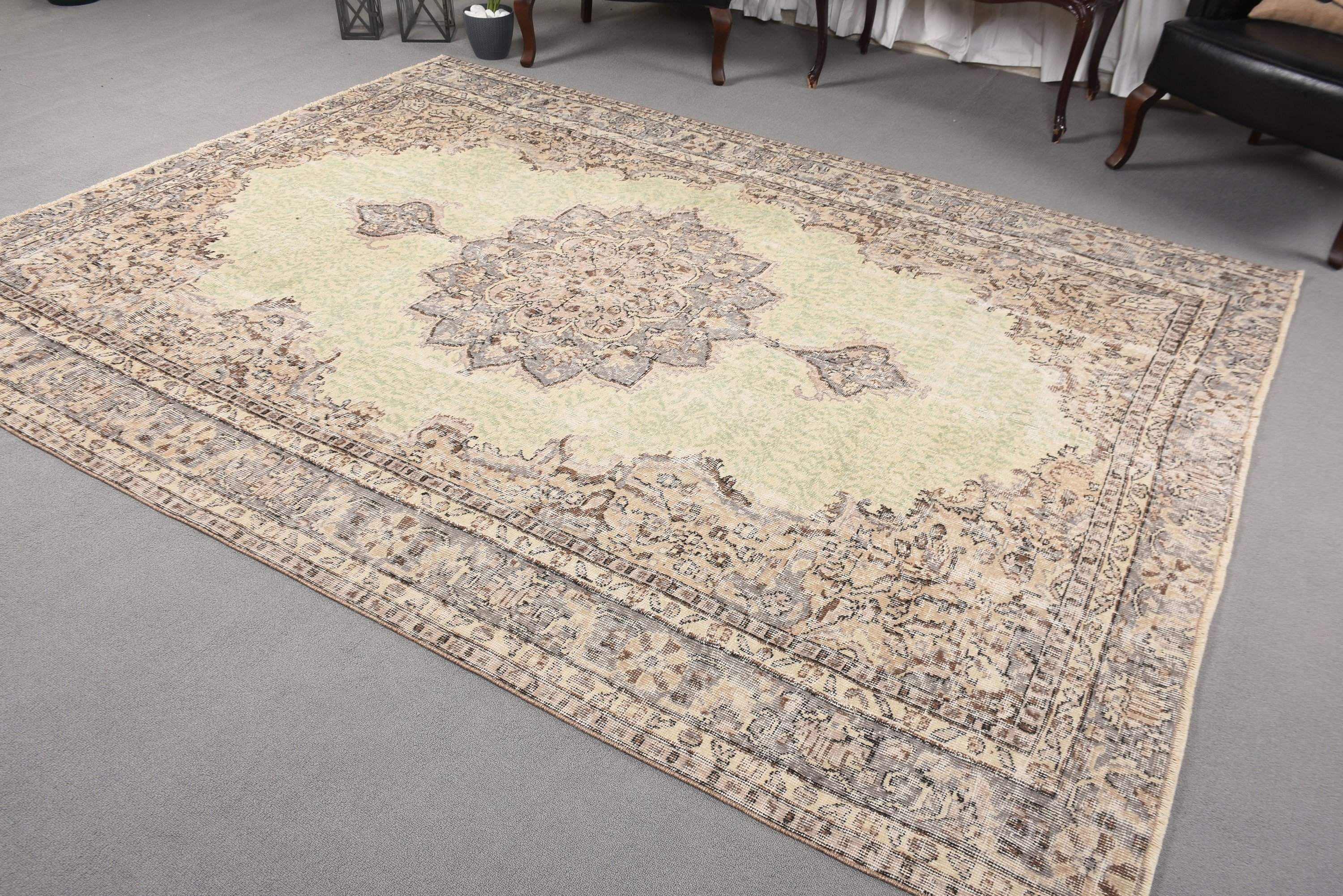 Vintage Rug, Home Decor Rugs, Turkish Rug, Office Rug, Living Room Rugs, Dining Room Rugs, Floor Rug, Beige Cool Rug, 6.8x9.1 ft Large Rugs