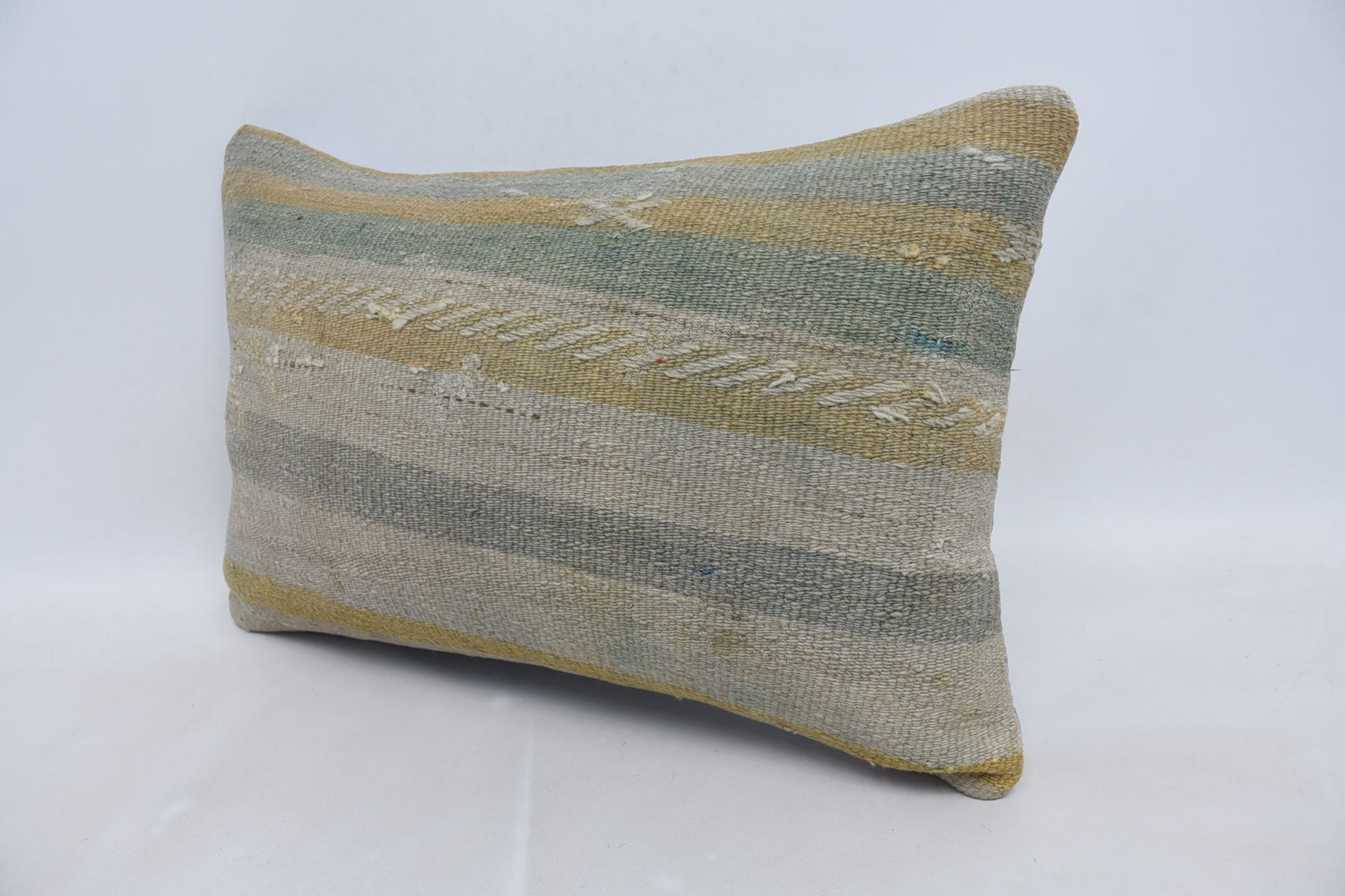 Handmade Kilim Cushion, 16"x24" Green Pillow, Home Decor Pillow, Interior Designer Pillow, Aztec Pillow Case