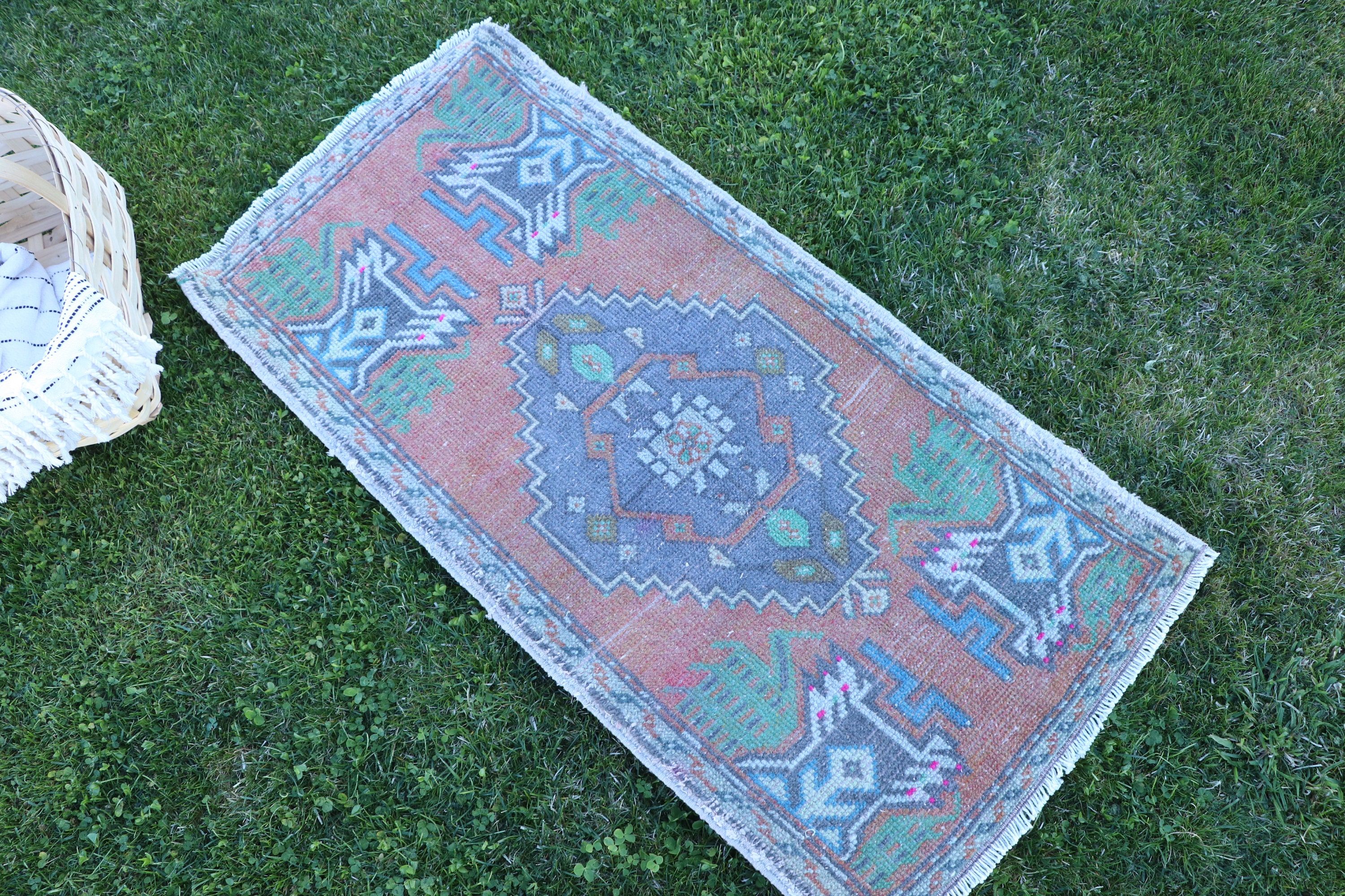 Antika Halılar, Vintage Halılar, Oushak Halısı, Paspas Halısı, 1.6x3.4 ft Küçük Halı, Egzotik Halı, Turuncu El Dokuma Halılar, Türk Halıları, Giriş Halıları