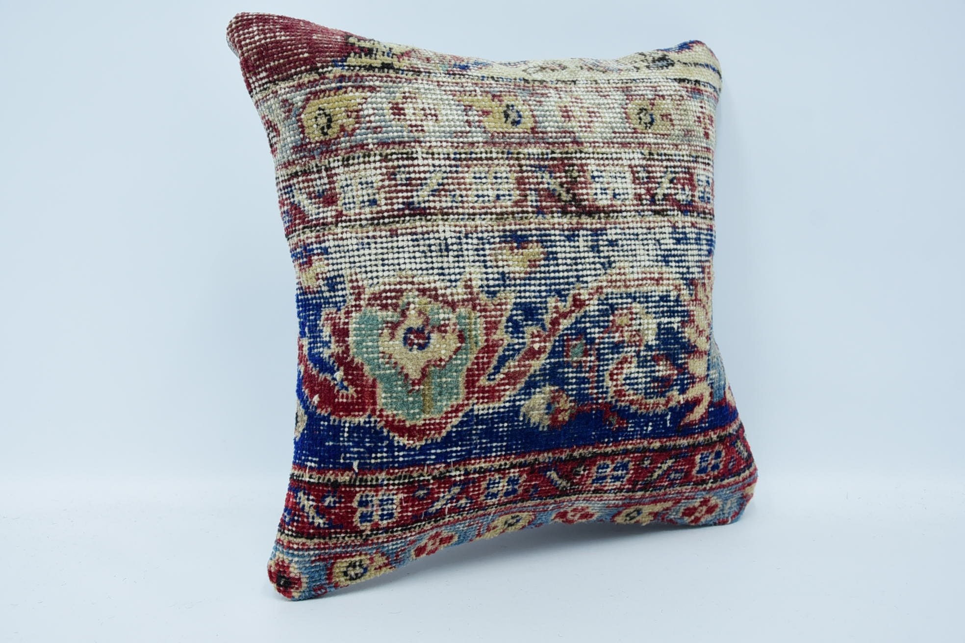 Göçebe Yastık Kılıfı, 16"x16" Mavi Yastık, Boho Yastık, Kanepe Yastık, Yün Kilim Yastık Yastık, Etnik Kilim Kilim Yastık