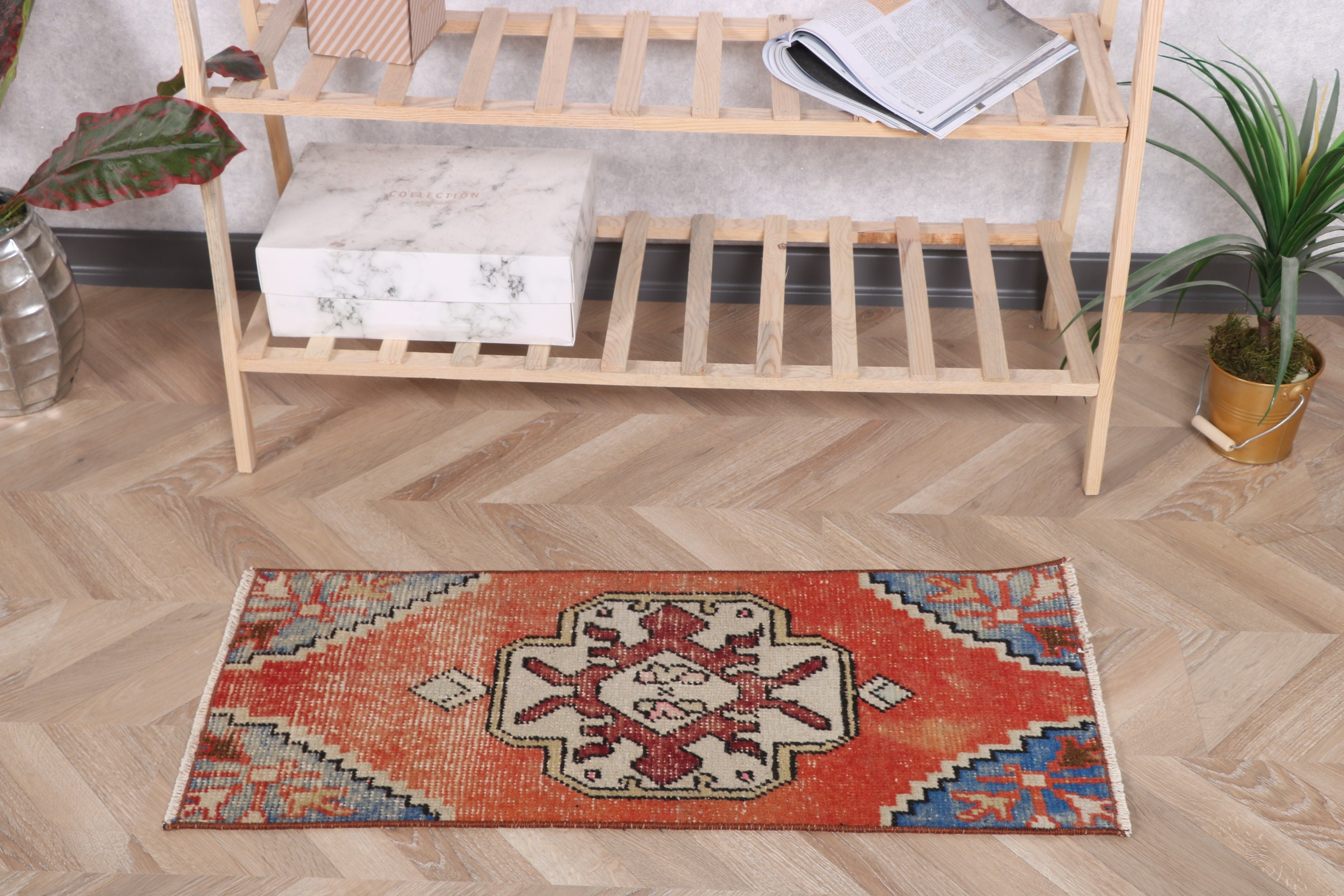 Anadolu Halısı, Araba Mat Halısı, Boho Halıları, Vintage Halı, 1.2x3 ft Küçük Halı, Küçük Vintage Halılar, Turuncu Lüks Halı, Giriş Kilimleri, Türk Halısı