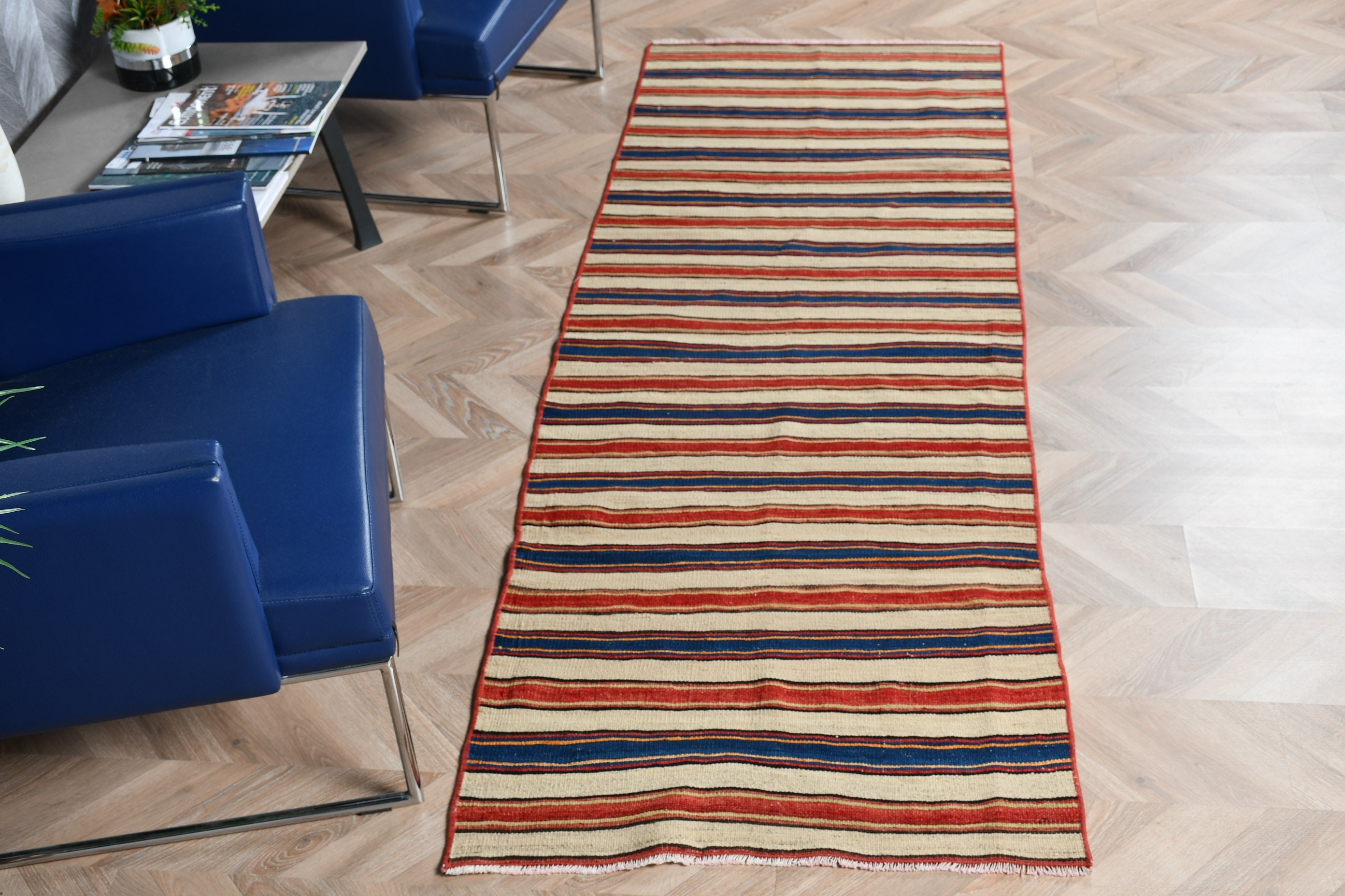 Türk Halıları, 2.7x8.2 ft Runner Halıları, Tasarımcı Halısı, Anadolu Halısı, Mutfak Halıları, Merdiven Halısı, Mavi Yün Halıları, Runner Halıları, Vintage Halı