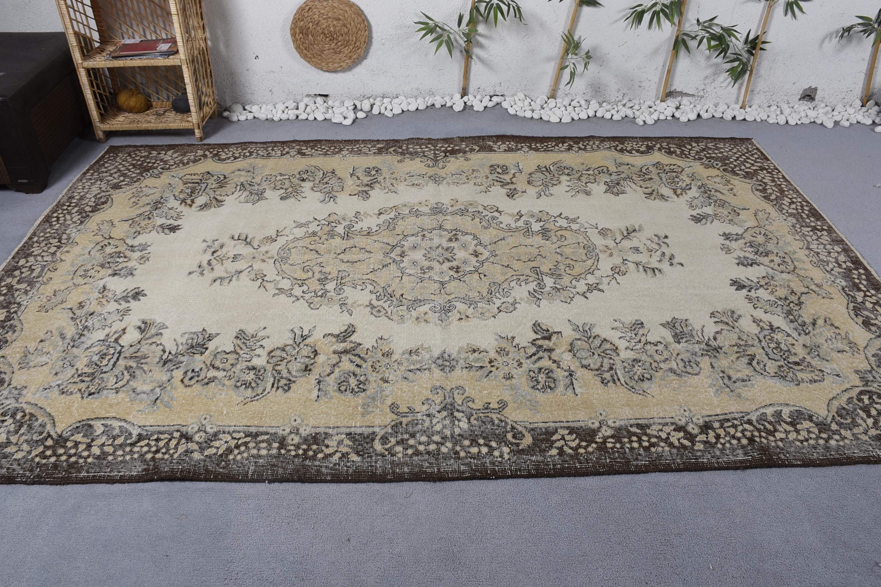 Modern Rug, Handmade Rug, Turkish Rugs, Beige Floor Rugs, Neutral Rugs, Vintage Rug, 6.2x9.7 ft Large Rugs, Dining Room Rugs, Salon Rugs