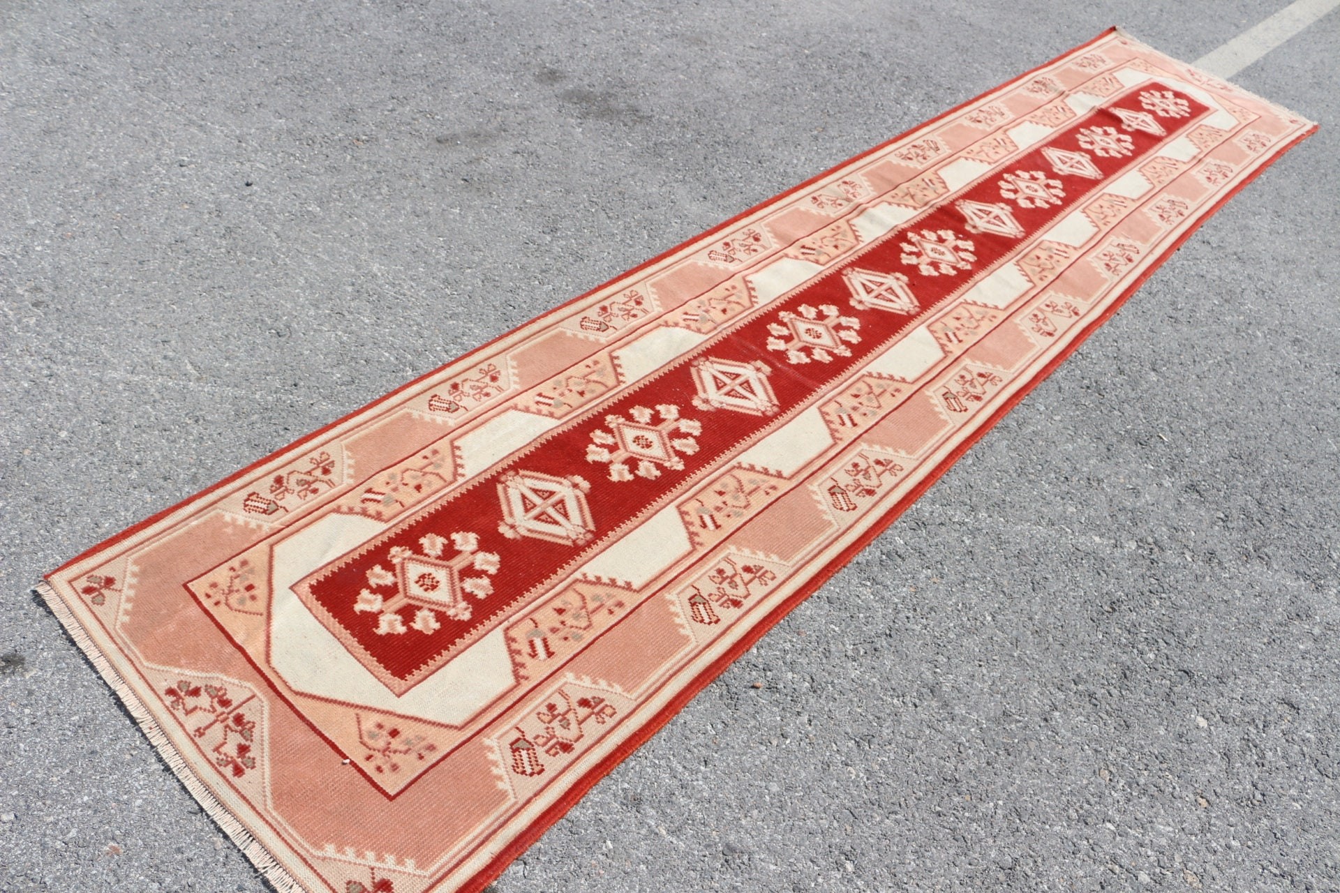 Rugs for Corridor, Vintage Rug, Red Antique Rug, Kitchen Rug, Turkish Rug, Muted Rug, Oriental Rug, 2.6x13 ft Runner Rug