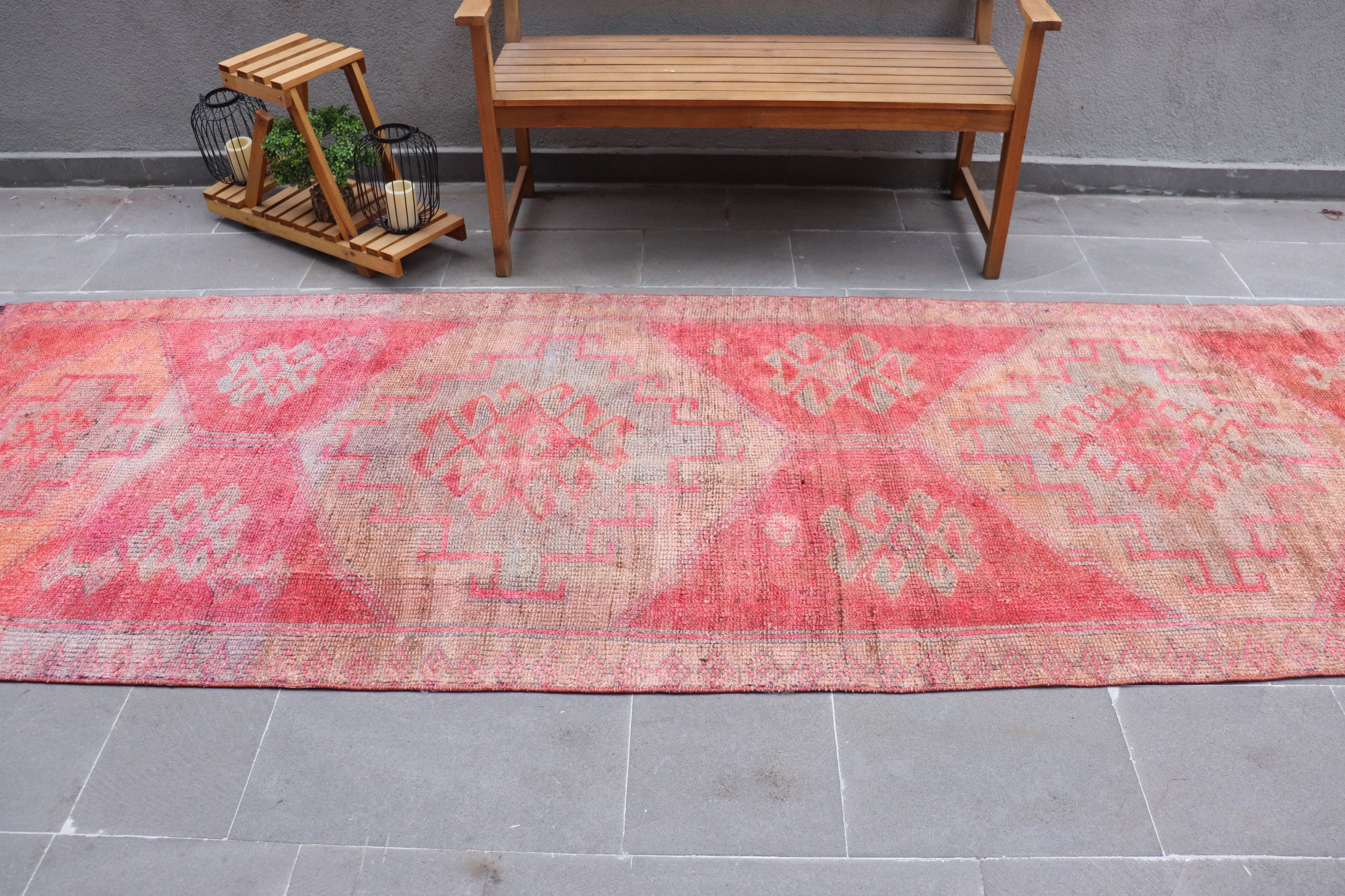 Pink Oriental Rug, 3.9x11.1 ft Runner Rugs, Kitchen Rug, Oushak Rug, Turkish Rugs, Stair Rug, Oriental Rug, Rugs for Runner, Vintage Rug