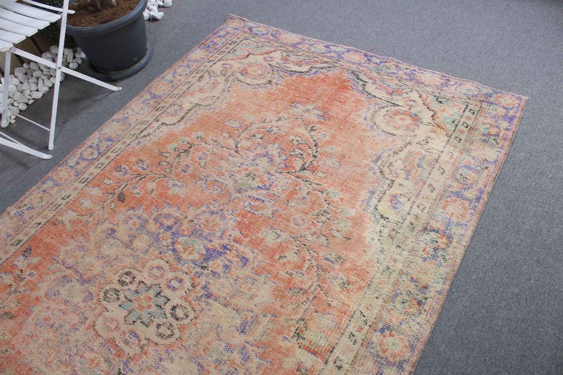 Orange Wool Rug, Oriental Rug, Living Room Rug, Rugs for Salon, Turkish Rugs, Salon Rug, Vintage Rugs, Moroccan Rugs, 5.1x9.4 ft Large Rug