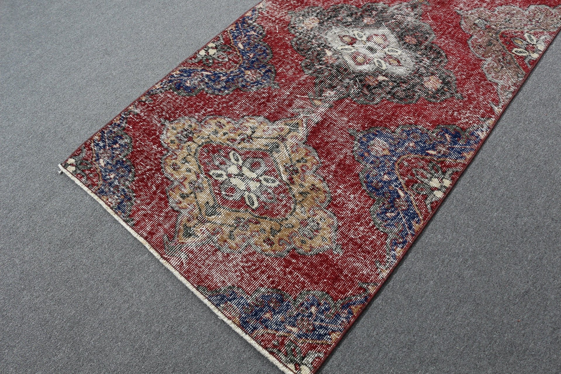 Kitchen Rug, Oriental Rug, Oushak Rugs, Red  3.2x7.2 ft Accent Rug, Turkish Rugs, Vintage Rug, Rugs for Bedroom, Bedroom Rug
