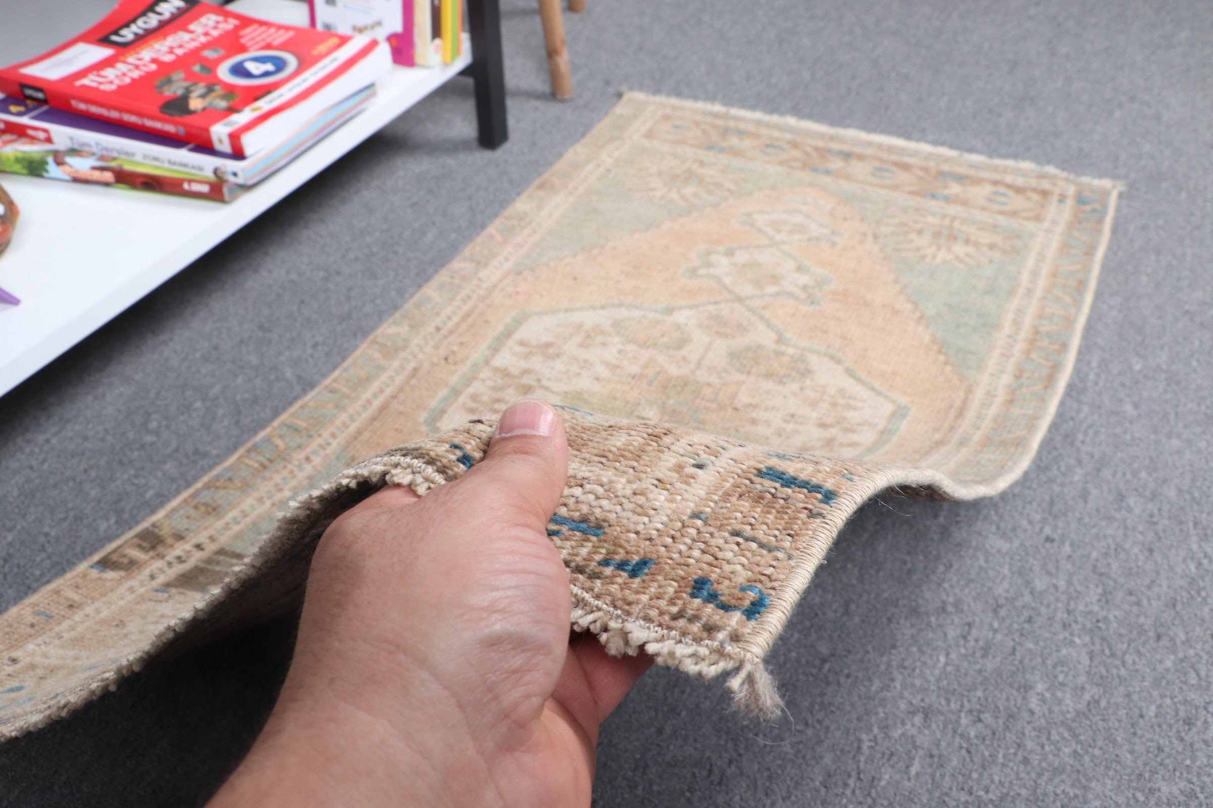 Turuncu Yün Halı, 1.7x3.4 ft Küçük Halı, Araba Paspas Halıları, Çocuk Halıları, Vintage Halılar, Yer Halısı, Araba Paspas Halıları, Türk Halısı, Yün Halı