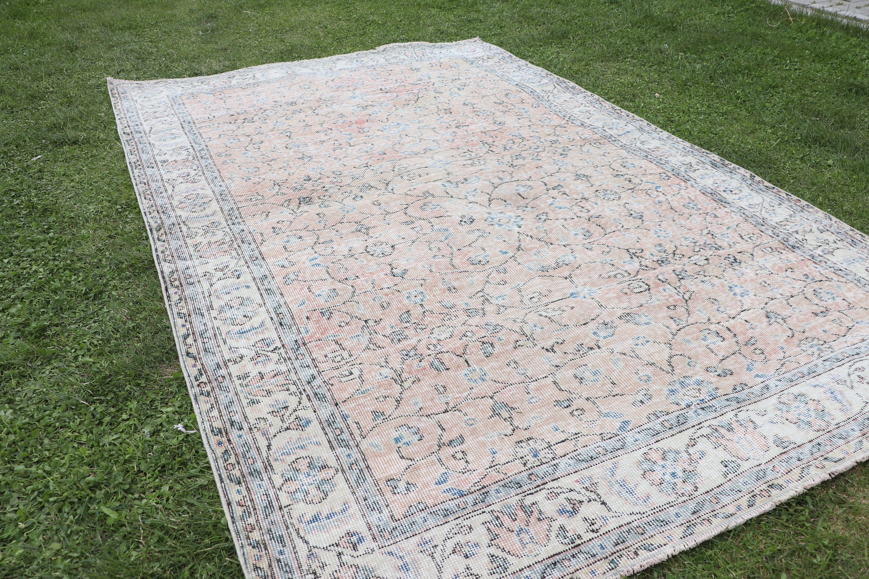 Yer Halısı, Turuncu Geometrik Halı, Salon Halısı, Türk Halıları, Modern Halılar, Geometrik Halı, Vintage Halı, 5.3x8.4 ft Büyük Halılar, Büyük Boho Halıları