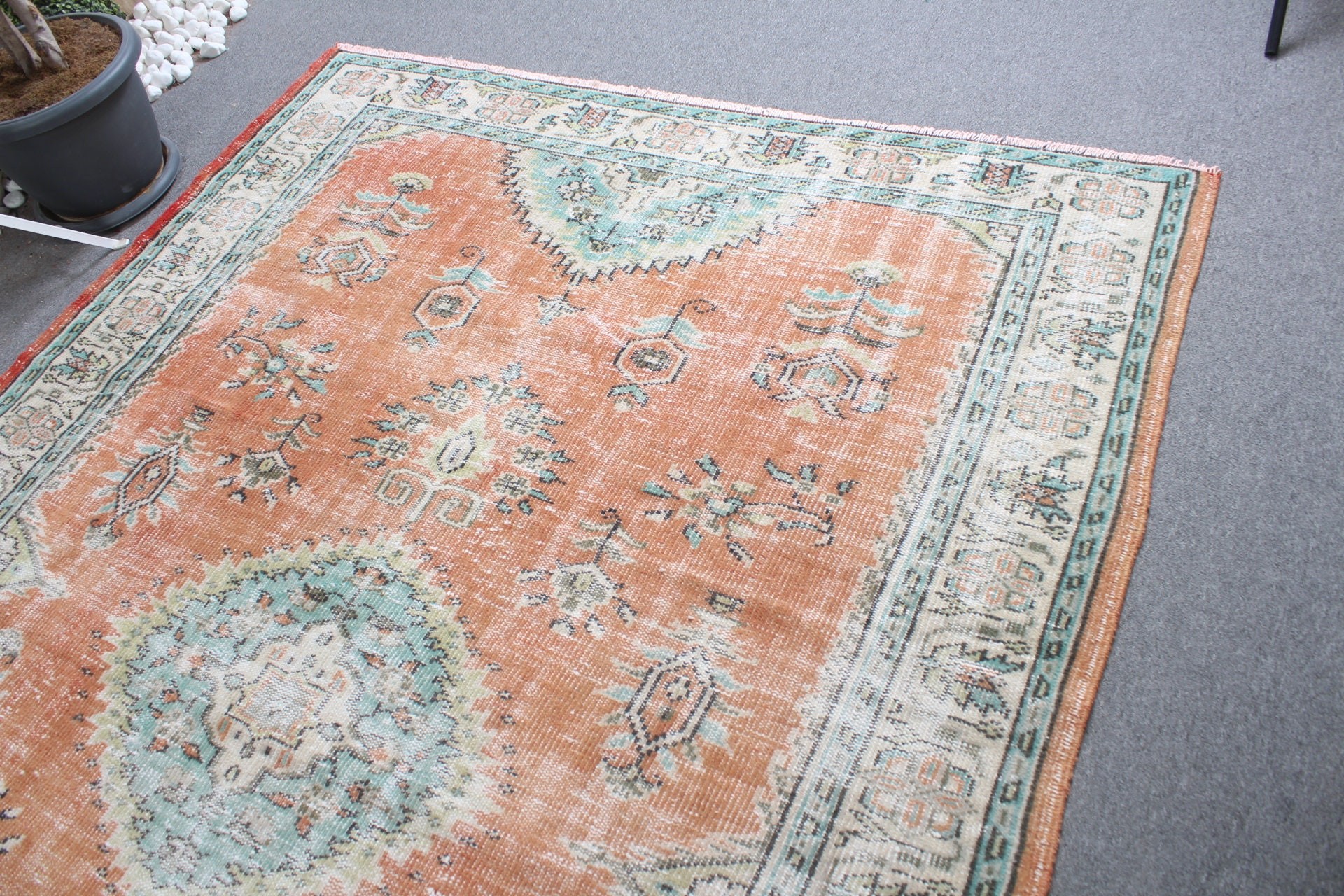 Salon Rugs, Oriental Rug, Dining Room Rugs, Turkish Rugs, 6.3x8.8 ft Large Rug, Old Rugs, Moroccan Rug, Vintage Rug, Orange Wool Rug