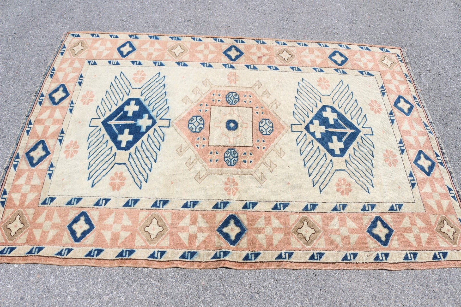 Oushak Rug, Blue Anatolian Rug, Kitchen Rug, Turkish Rug, Nursery Rugs, Antique Rugs, Rugs for Bedroom, Vintage Rug, 4.2x6.1 ft Area Rug