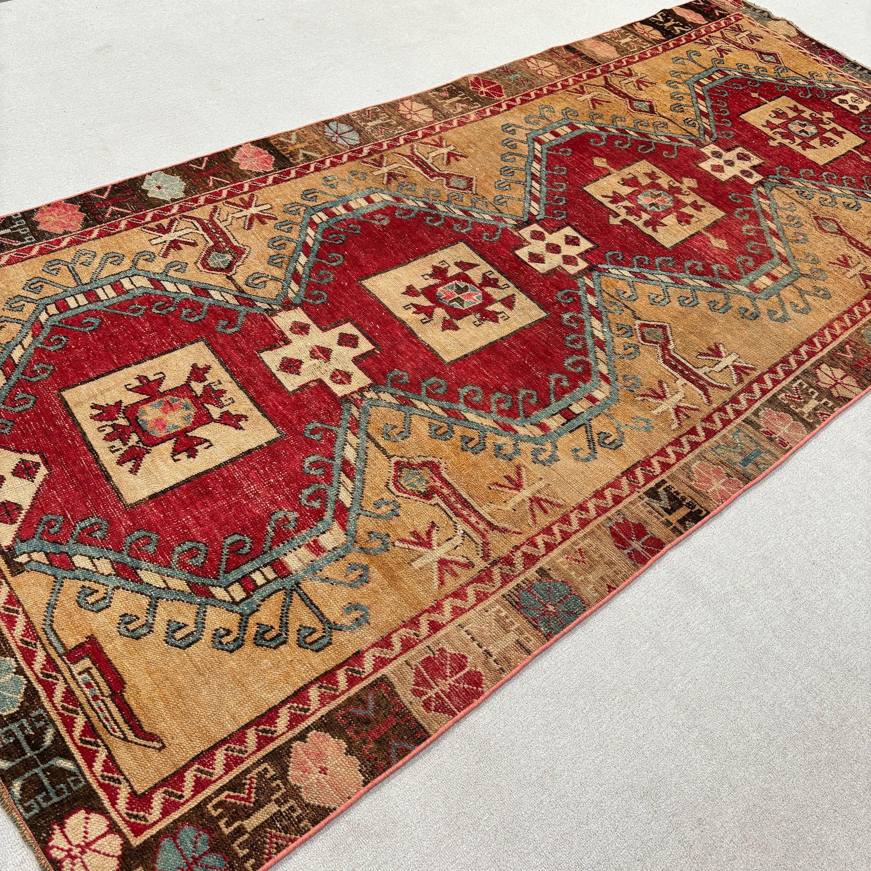 Vintage Halılar, 4.4x9.6 ft Büyük Halı, Büyük Vintage Halı, Boho Halı, Türk Halısı, Mutfak Halıları, Oturma Odası Halısı, Yer Halıları, Kırmızı Yatak Odası Halısı