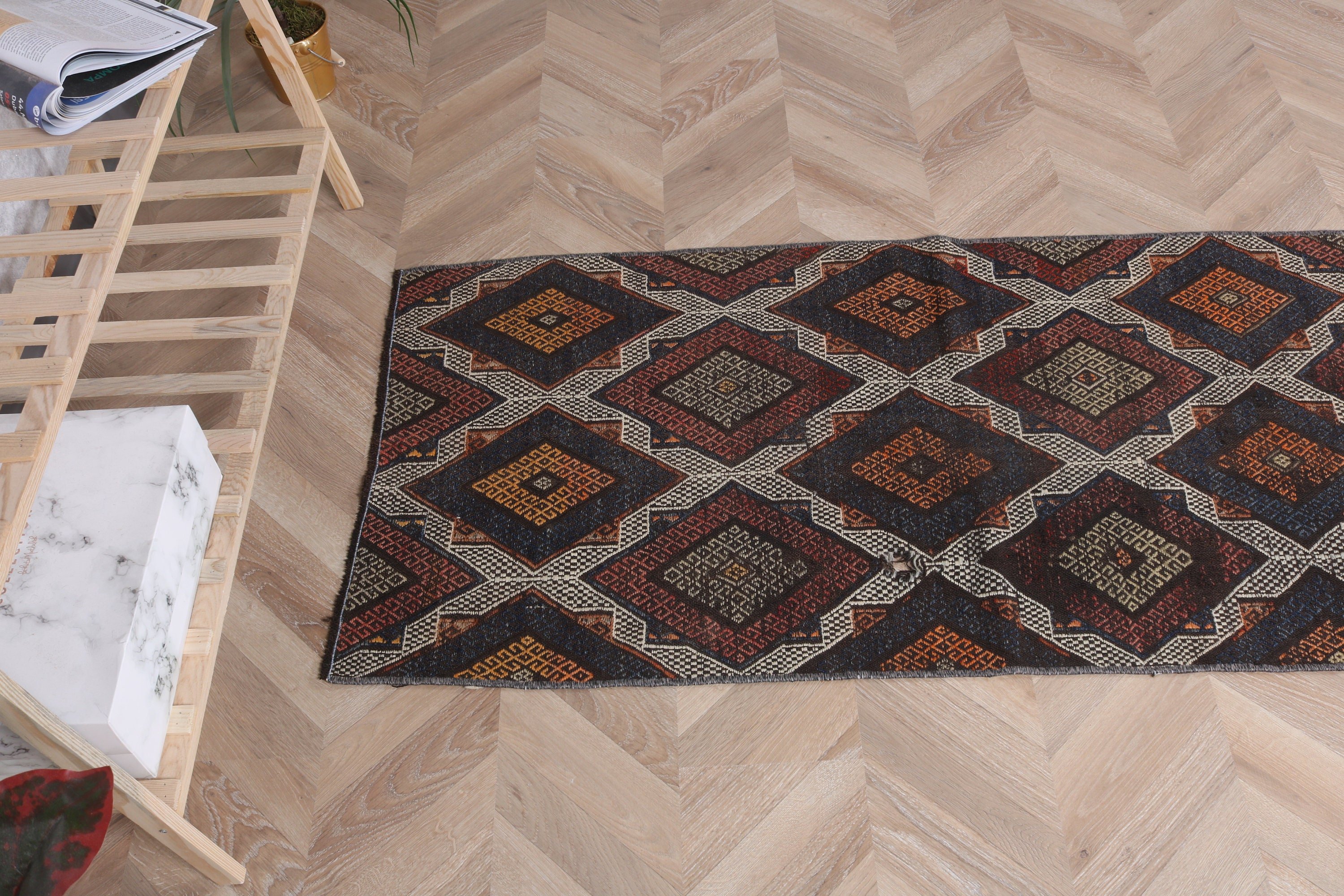 Merdiven Halıları, 2.2x10.2 ft Runner Halıları, Vintage Halılar, Mutfak Halısı, Türk Halıları, Beni Ourain Runner Halısı, Yer Halısı, Kahverengi Mutfak Halısı