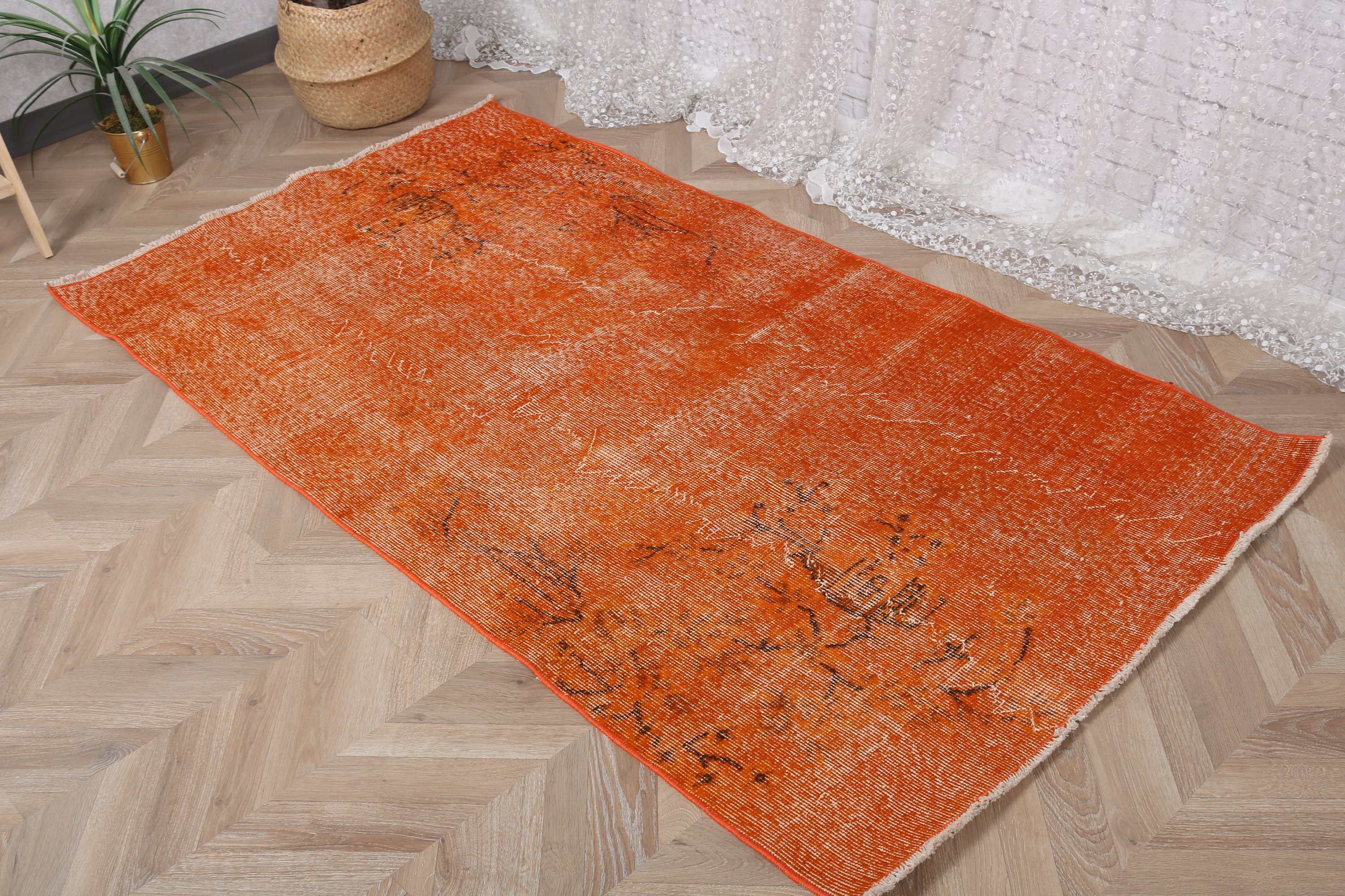 3.4x6.4 ft Accent Halı, Çocuk Halısı, Yün Halı, Vintage Halı, Giriş Halısı, Yurt Vurgulu Halı Halıları, Turuncu Boho Halıları, Türk Halısı, Düz Dokuma Halı