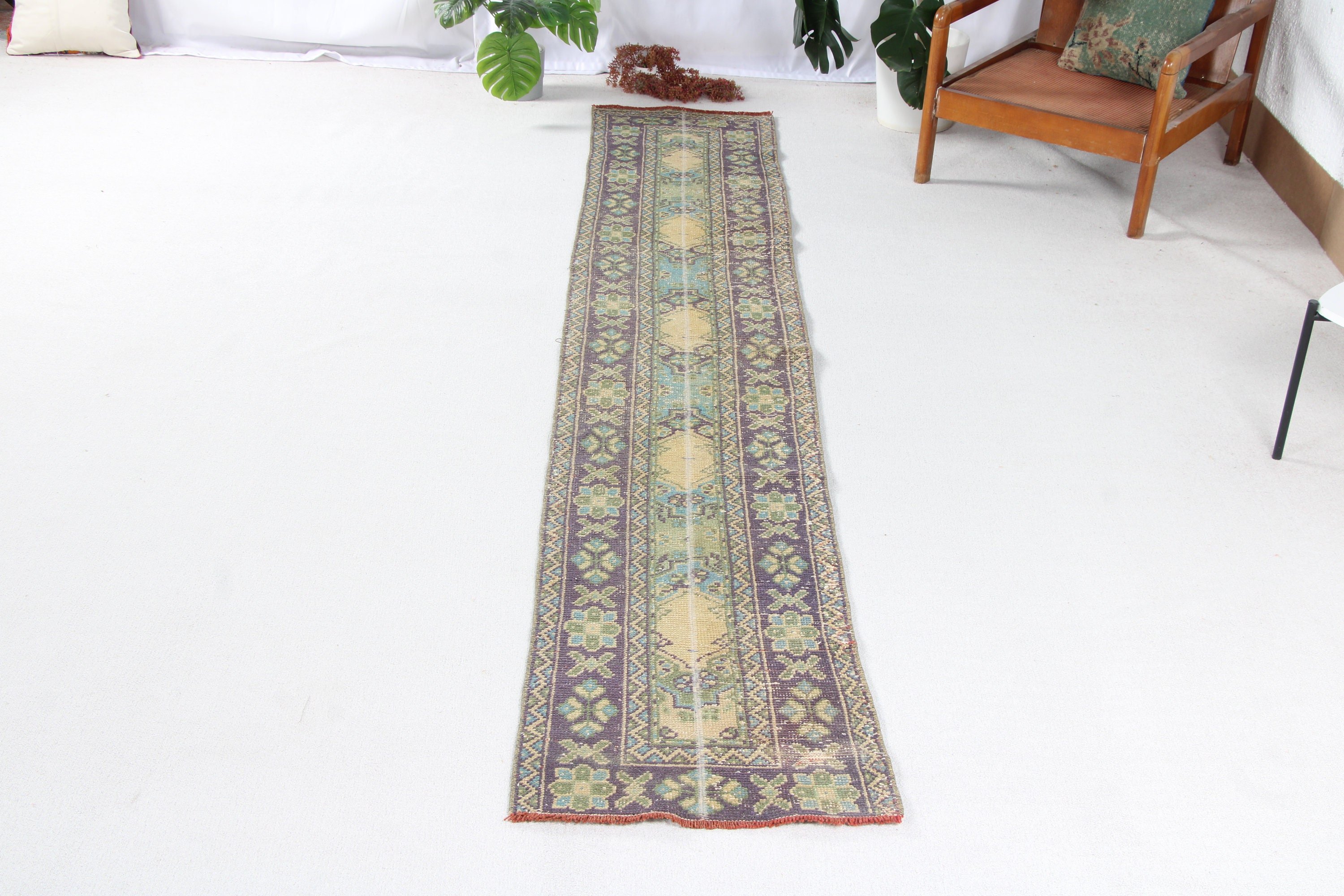 Hallway Rug, Vintage Rug, Floor Rug, Rugs for Stair, Turkish Rugs, Green Kitchen Rugs, 1.8x11 ft Runner Rug, Long Runner Rug, Luxury Rug