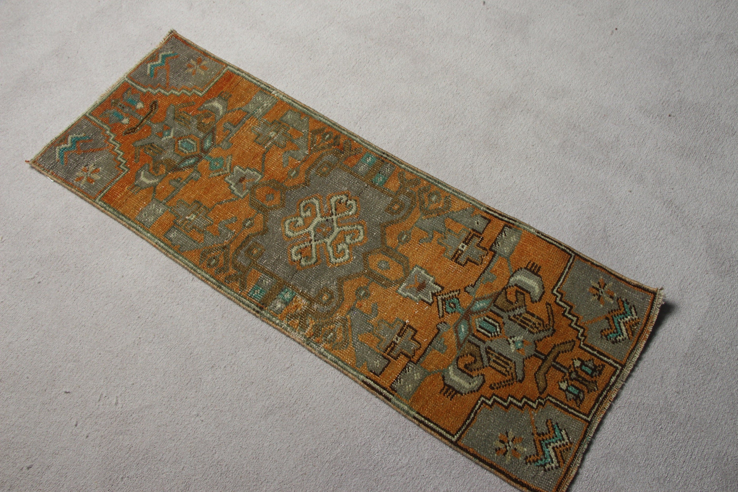 Orange Cool Rug, Aesthetic Rug, Vintage Rug, Turkish Rug, 1.3x3.6 ft Small Rugs, Bedroom Rugs, Car Mat Rugs, Home Decor Rug, Antique Rug