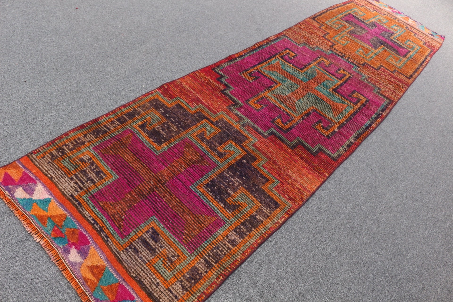 Flatweave Rug, 3.1x12.8 ft Runner Rug, Oriental Rug, Stair Rug, Hallway Rugs, Anatolian Rug, Purple Wool Rugs, Vintage Rug, Turkish Rugs