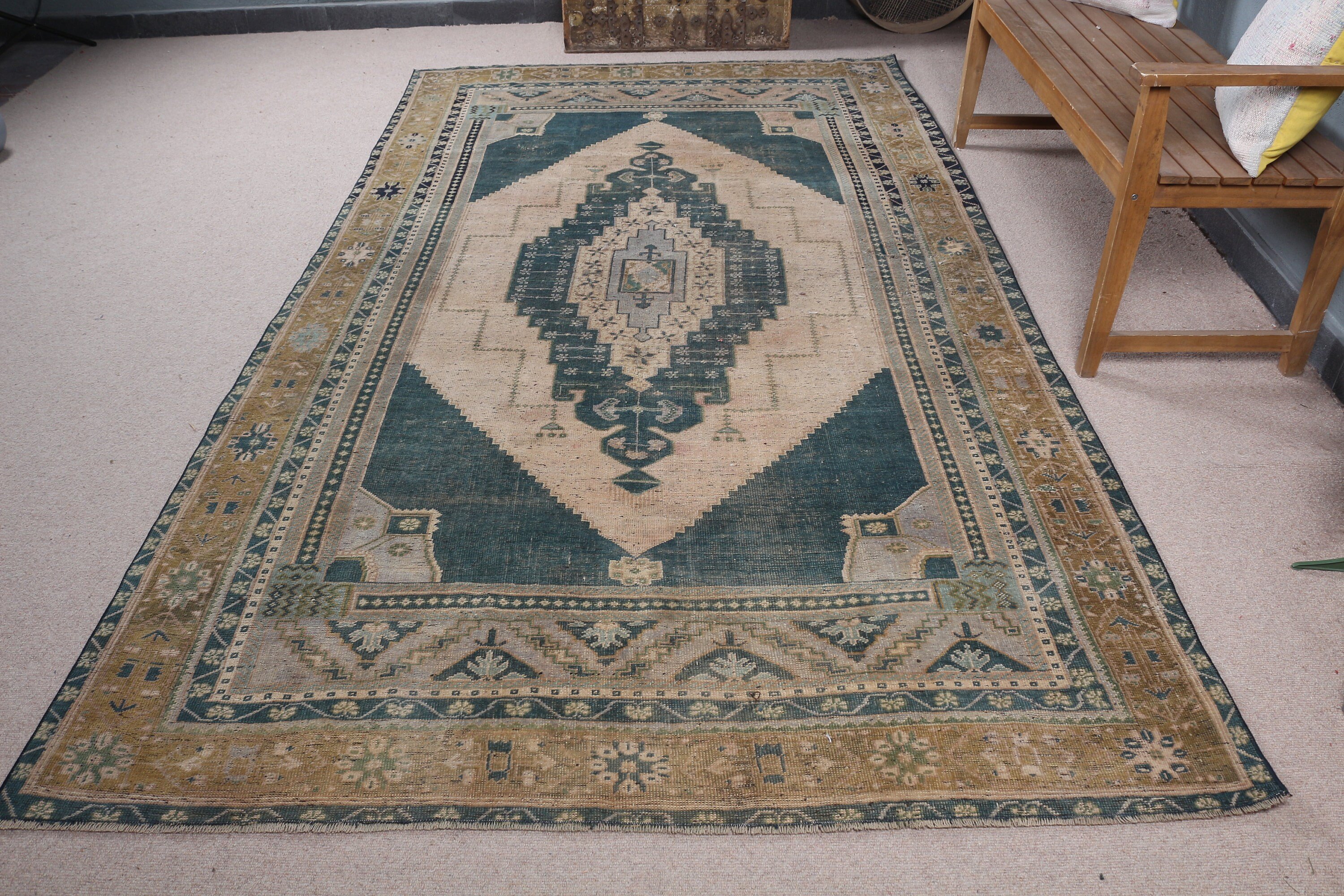 Dining Room Rug, Vintage Rug, Turkish Rug, Green Oushak Rug, Antique Rugs, Floor Rug, Decorative Rug, Salon Rug, 5.8x9.9 ft Large Rugs