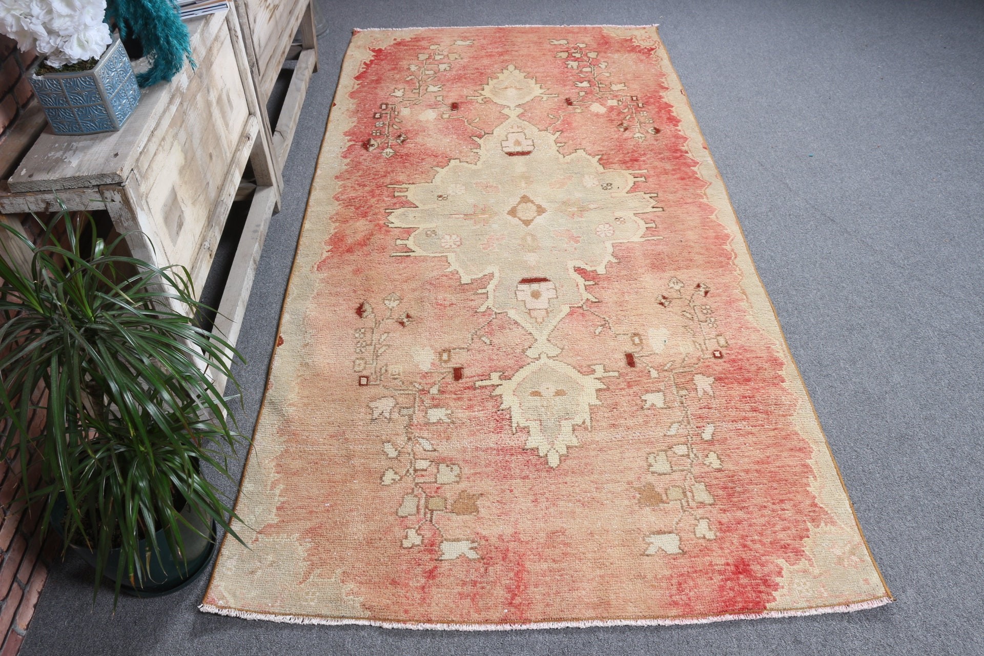 Vintage Rug, Floor Rug, Red Moroccan Rug, Dining Room Rug, Bedroom Rug, Oriental Rug, Turkish Rug, Boho Area Rug Rugs, 3.8x7.5 ft Area Rug