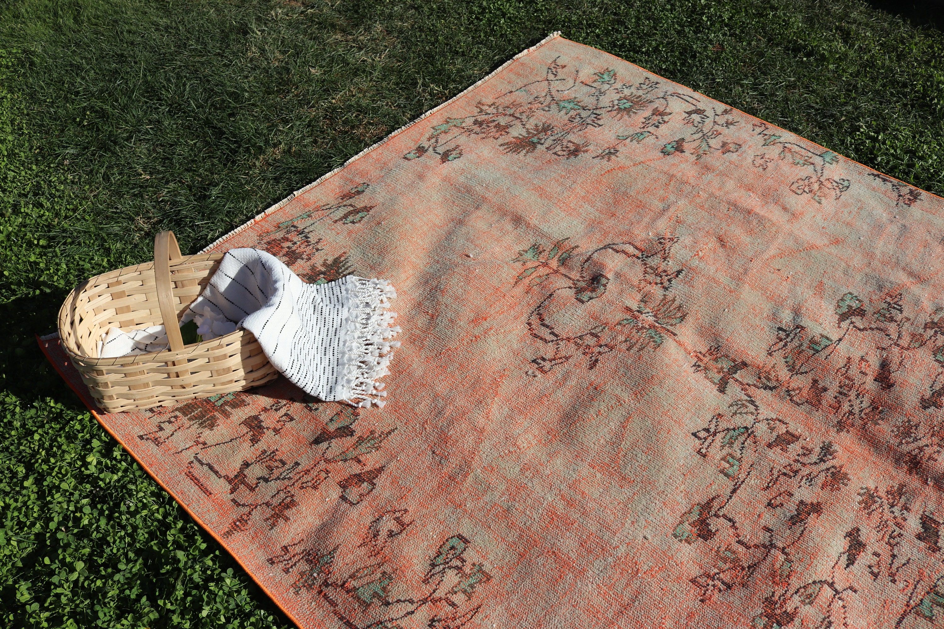 Turkish Rugs, 6.1x9.5 ft Large Rugs, Orange Flatweave Rugs, Floor Rug, Flatweave Rug, Large Boho Rugs, Large Vintage Rugs, Vintage Rug