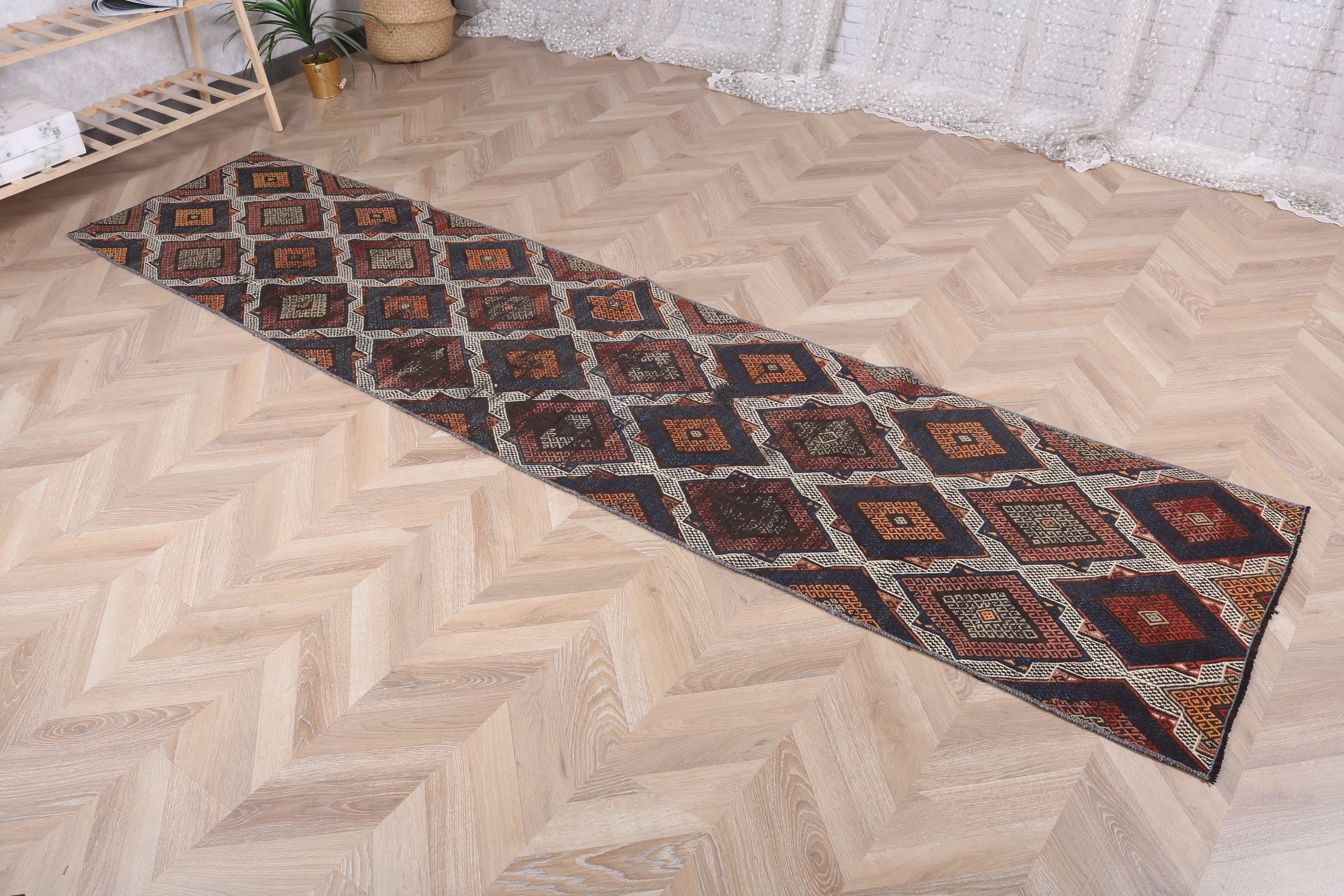 Merdiven Halıları, 2.2x10.2 ft Runner Halıları, Vintage Halılar, Mutfak Halısı, Türk Halıları, Beni Ourain Runner Halısı, Yer Halısı, Kahverengi Mutfak Halısı