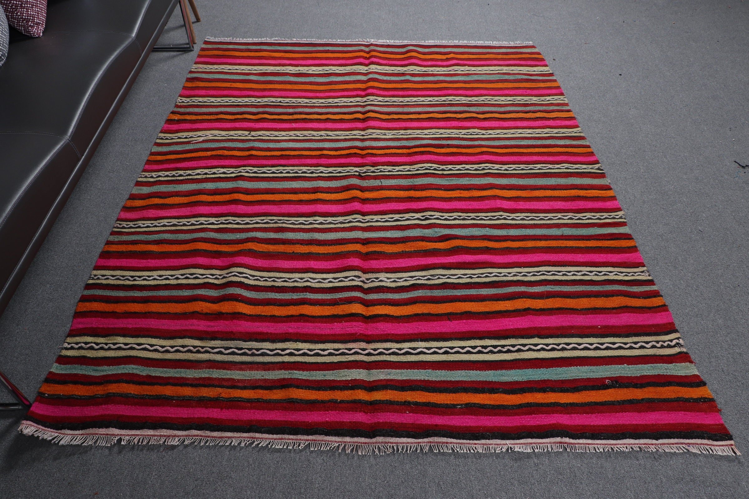 Gökkuşağı Yatak Odası Halısı, Yemek Odası Halısı, Vintage Halılar, Ev Dekorasyonu Halıları, Yer Halıları, Türk Halısı, Mutfak Halıları, Kilim, 5.5x7.1 ft Alan Halısı