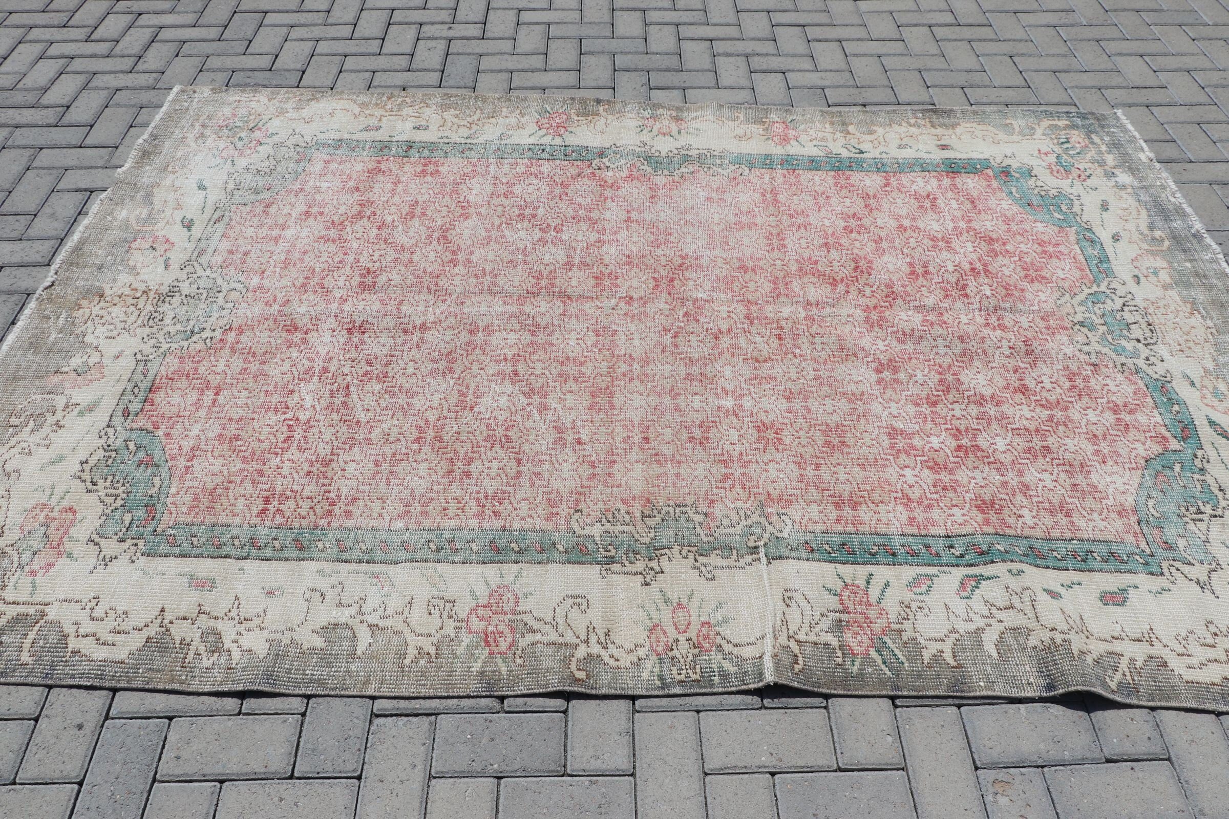 Türk Halıları, Yemek Odası Halısı, Parlak Halılar, 5,9x8,8 ft Büyük Halı, Pembe Yün Halılar, Yatak Odası Halıları, Vintage Halılar, Oushak Halıları, Fas Halıları