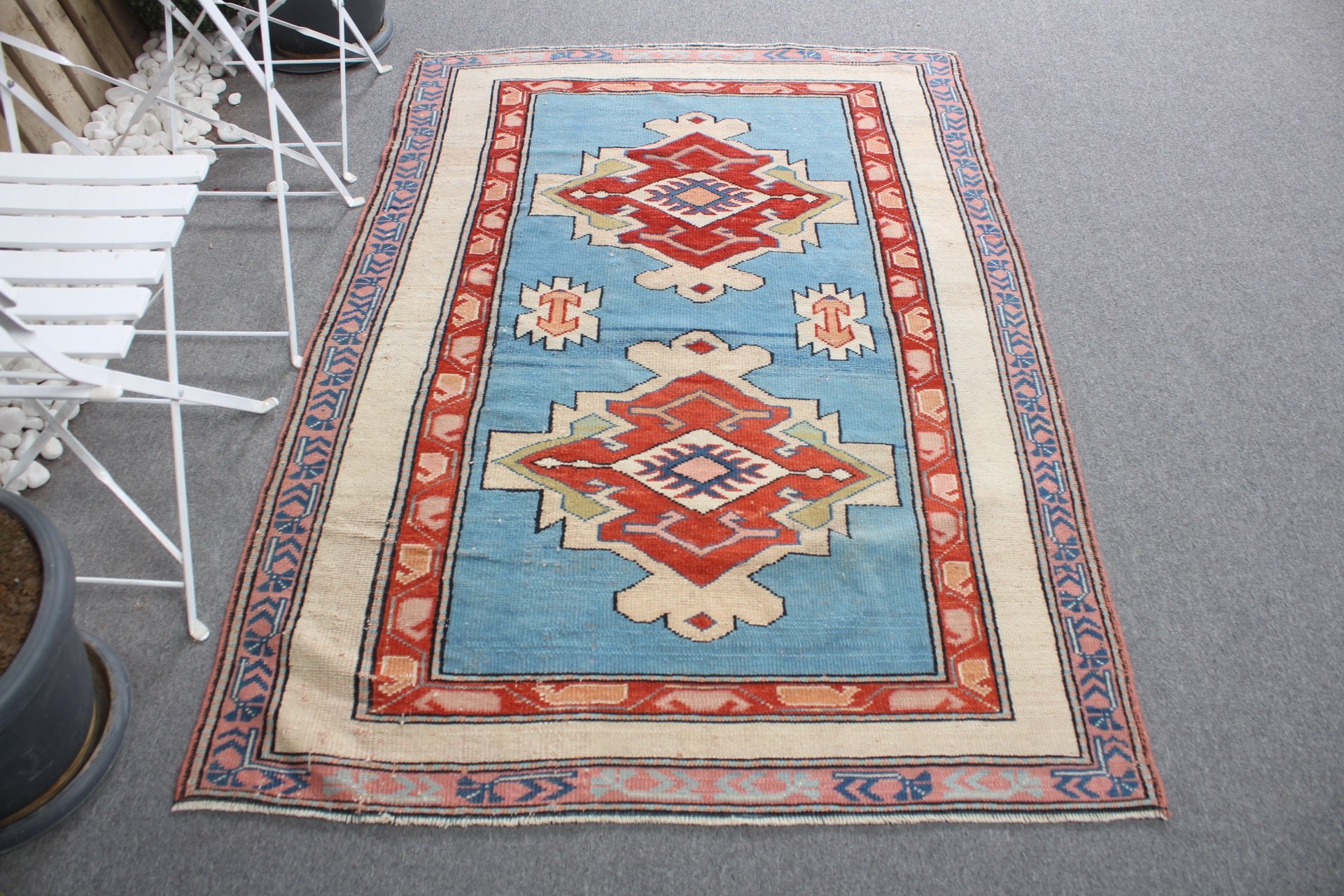 Kitchen Rug, 4.1x5.8 ft Accent Rug, Rugs for Nursery, Turkish Rug, Nursery Rug, Oushak Rug, Blue Antique Rugs, Vintage Rug