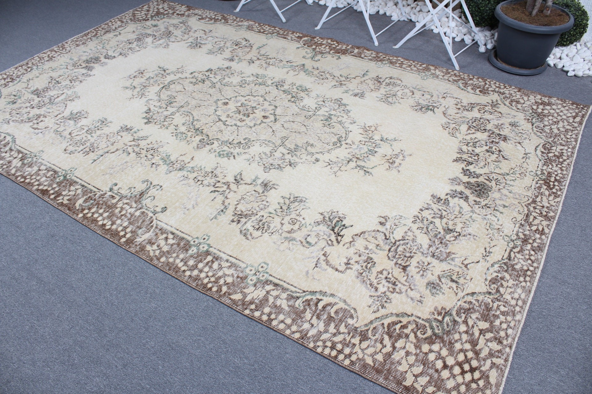 Türkiye Halıları, Yatak Odası Halıları, Yemek Odası Halısı, Yün Halıları, Mutfak Halısı, Bej Antika Halılar, Vintage Halı, Türk Halıları, 6.2x9.9 ft Büyük Halı