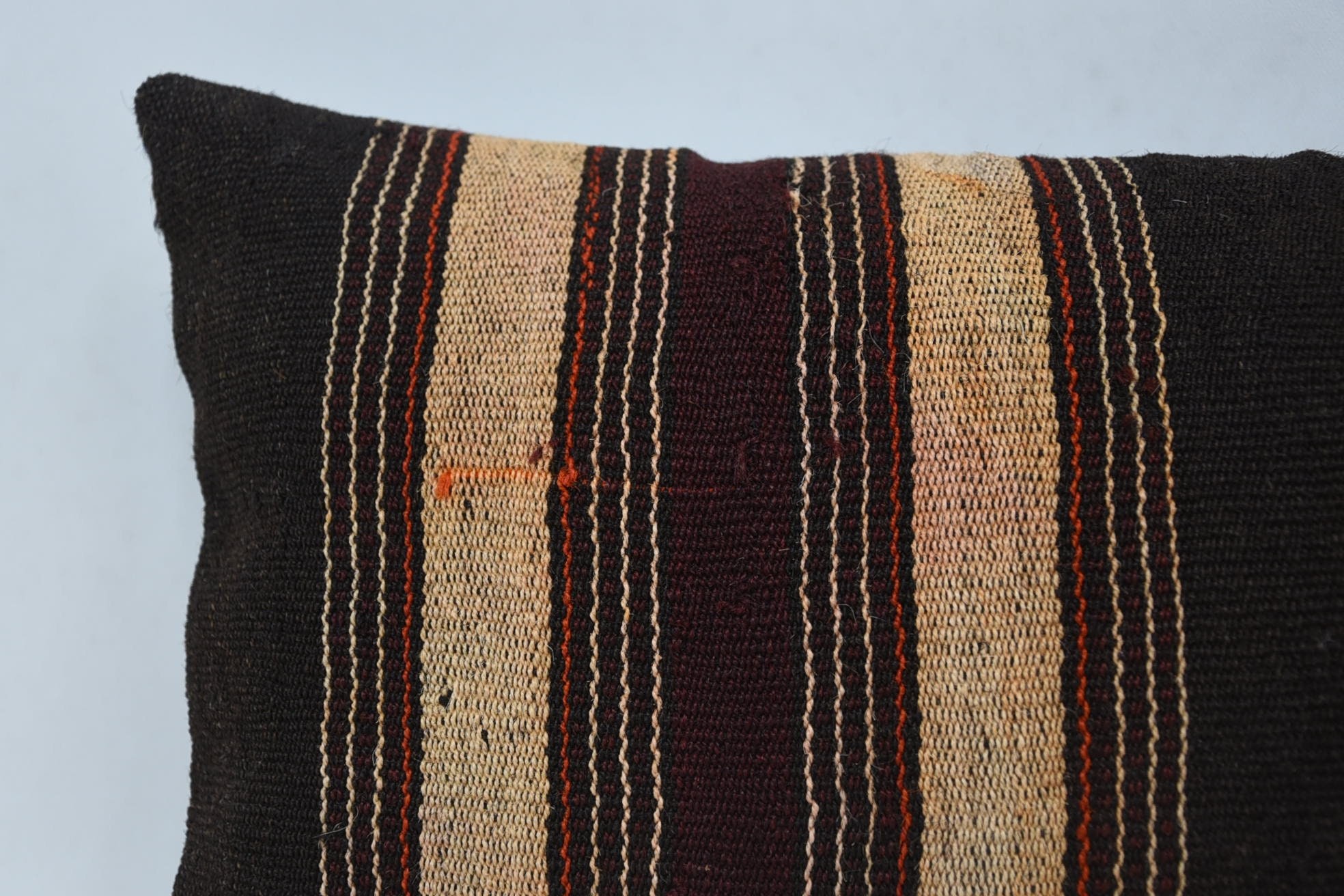 Kilim Pillow, 12"x24" Brown Cushion Case, Outdoor Bolster Pillow Case, Kilim Cushion Sham, Ethnic Cushion, Turkish Kilim Pillow